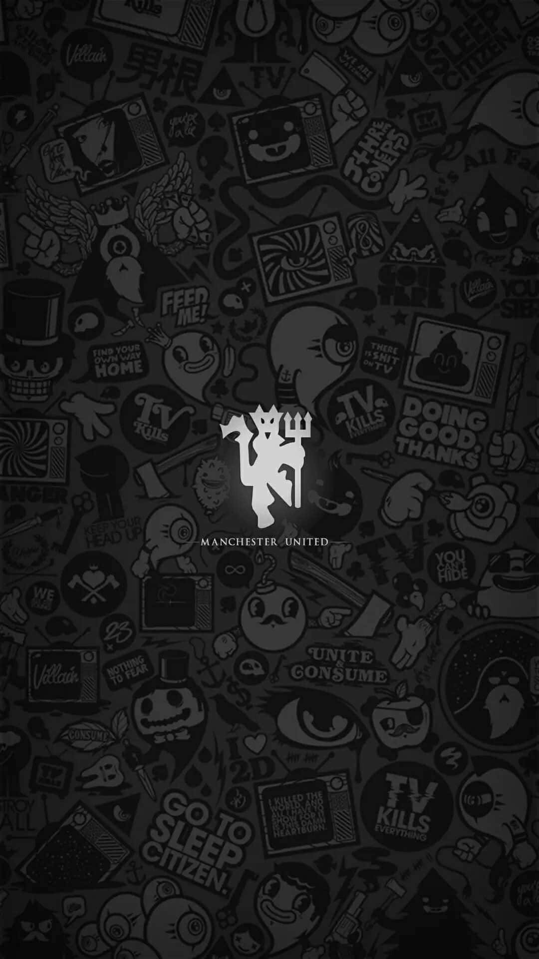 Manchester United, devil logo, black and white, Full HD Phone Wallpaper
