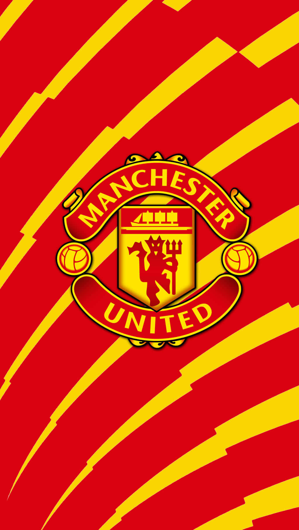 Manchester United, red and yellow diagonal striped background, Manchester United crest, HD Phone Wallpaper