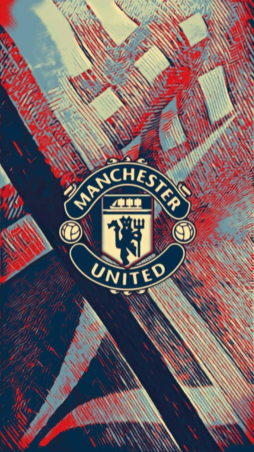Manchester United, geometric textured, red blue and white, Full HD Phone Wallpaper