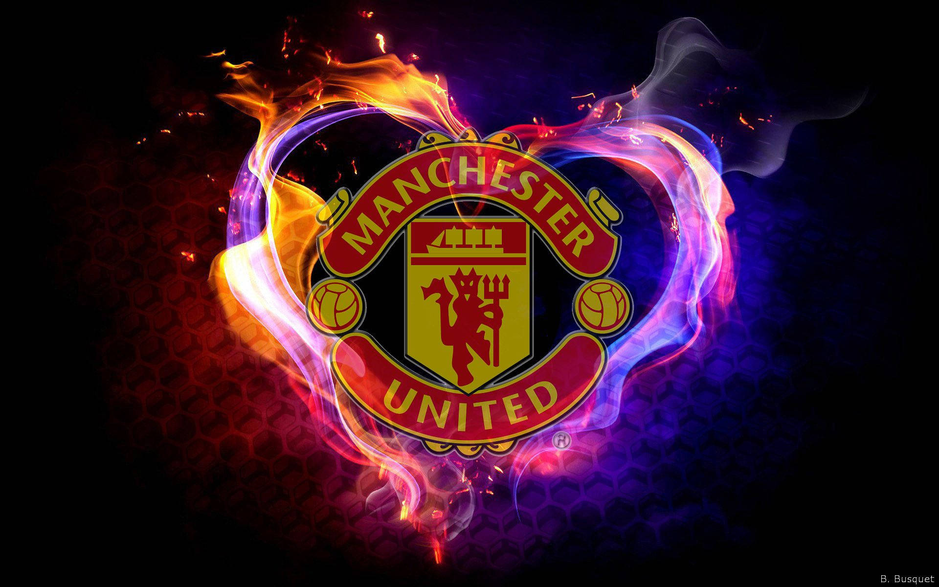 Manchester United, Manchester United crest, fiery orange, Full HD Desktop Wallpaper