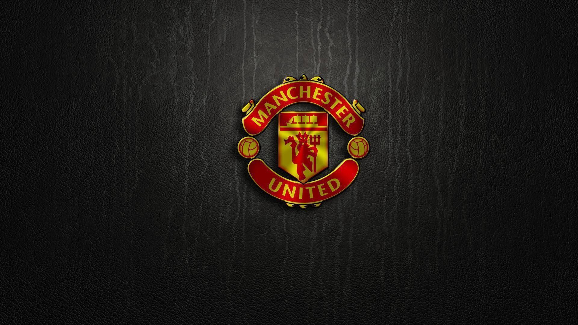 Manchester United, red and gold, textured black leather, Full HD Desktop Wallpaper