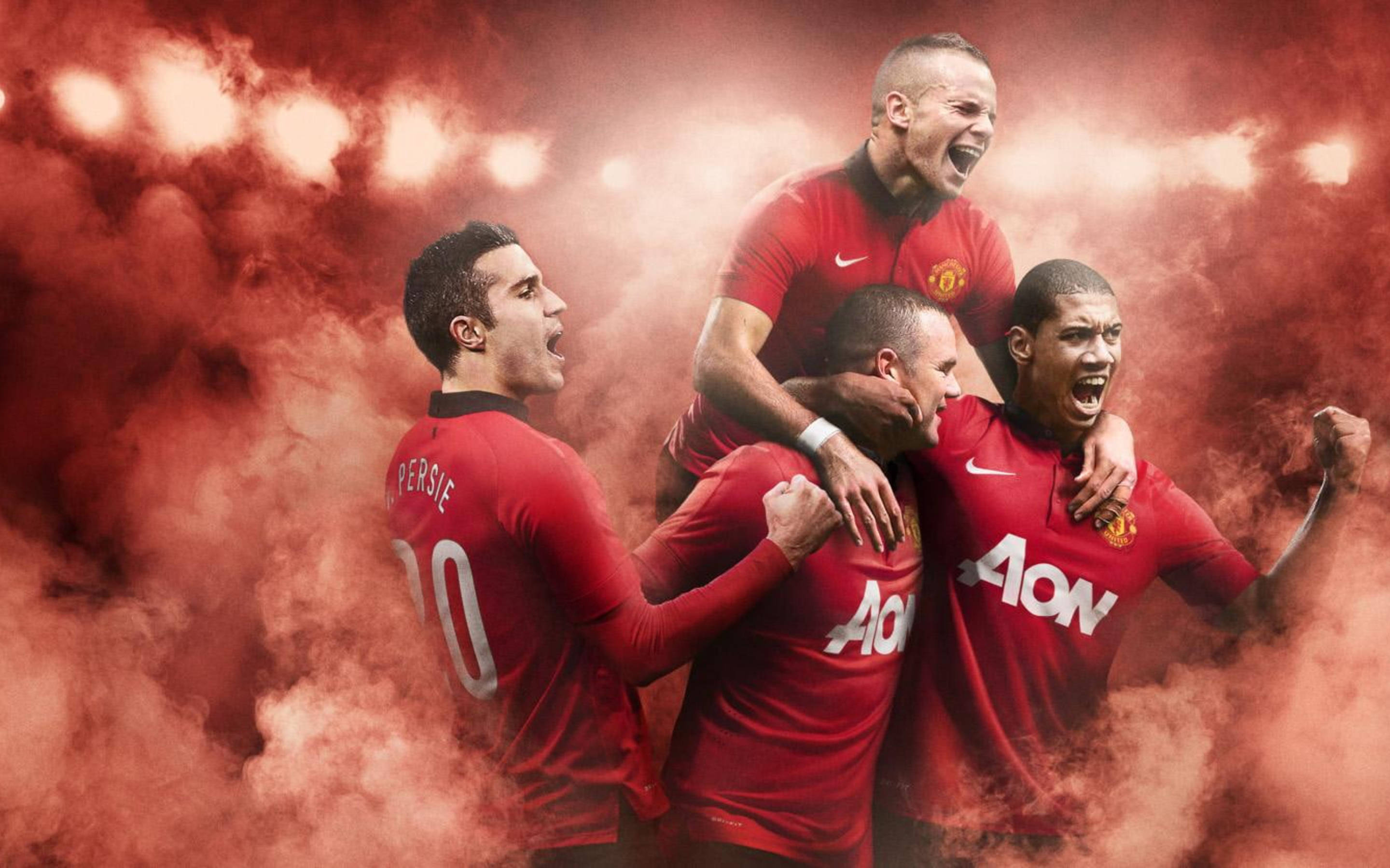 Manchester United, red jerseys, stadium lights, 2K Desktop Wallpaper