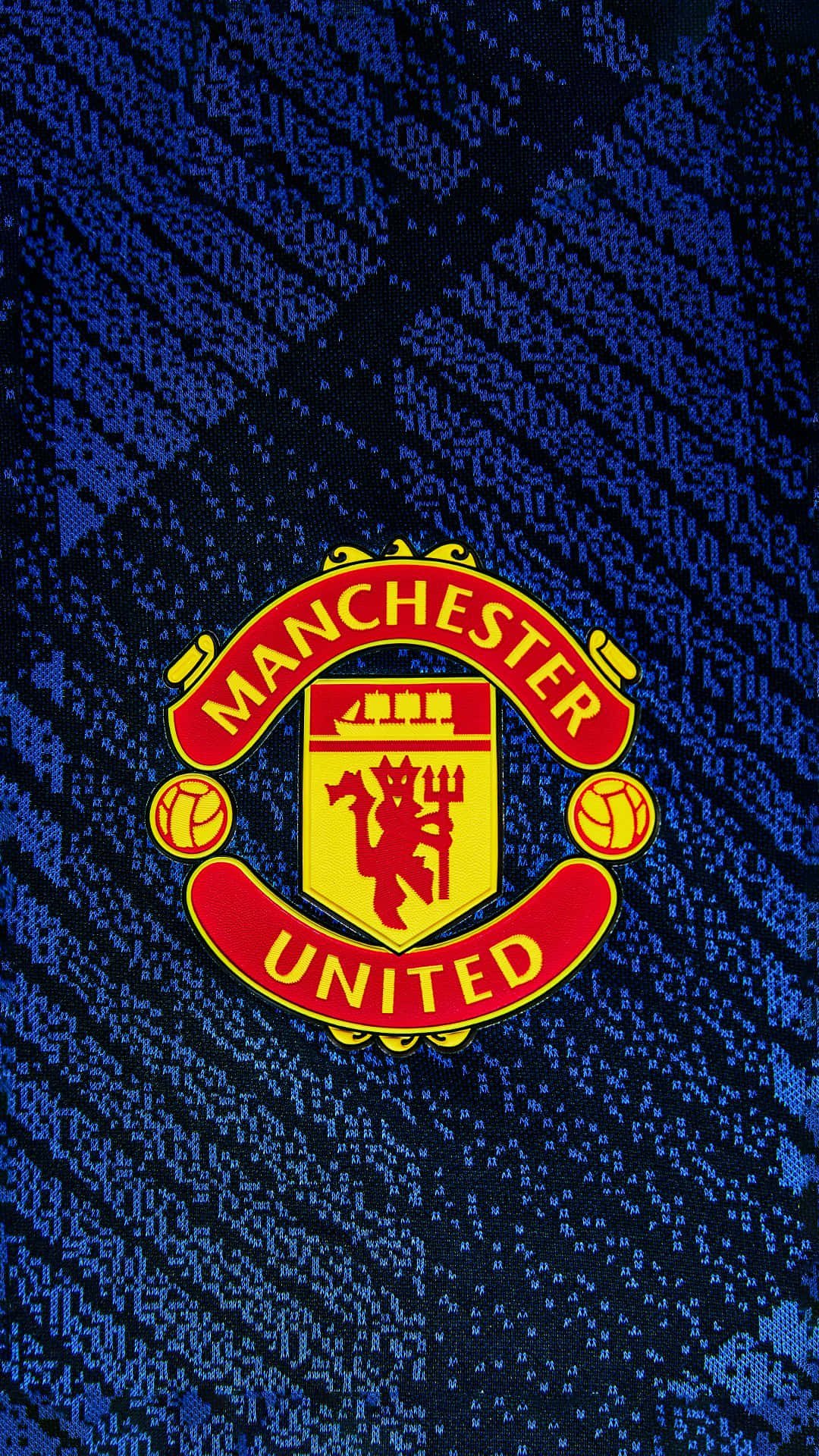 Manchester United, Manchester United crest, blue fabric background, Full HD Phone Wallpaper