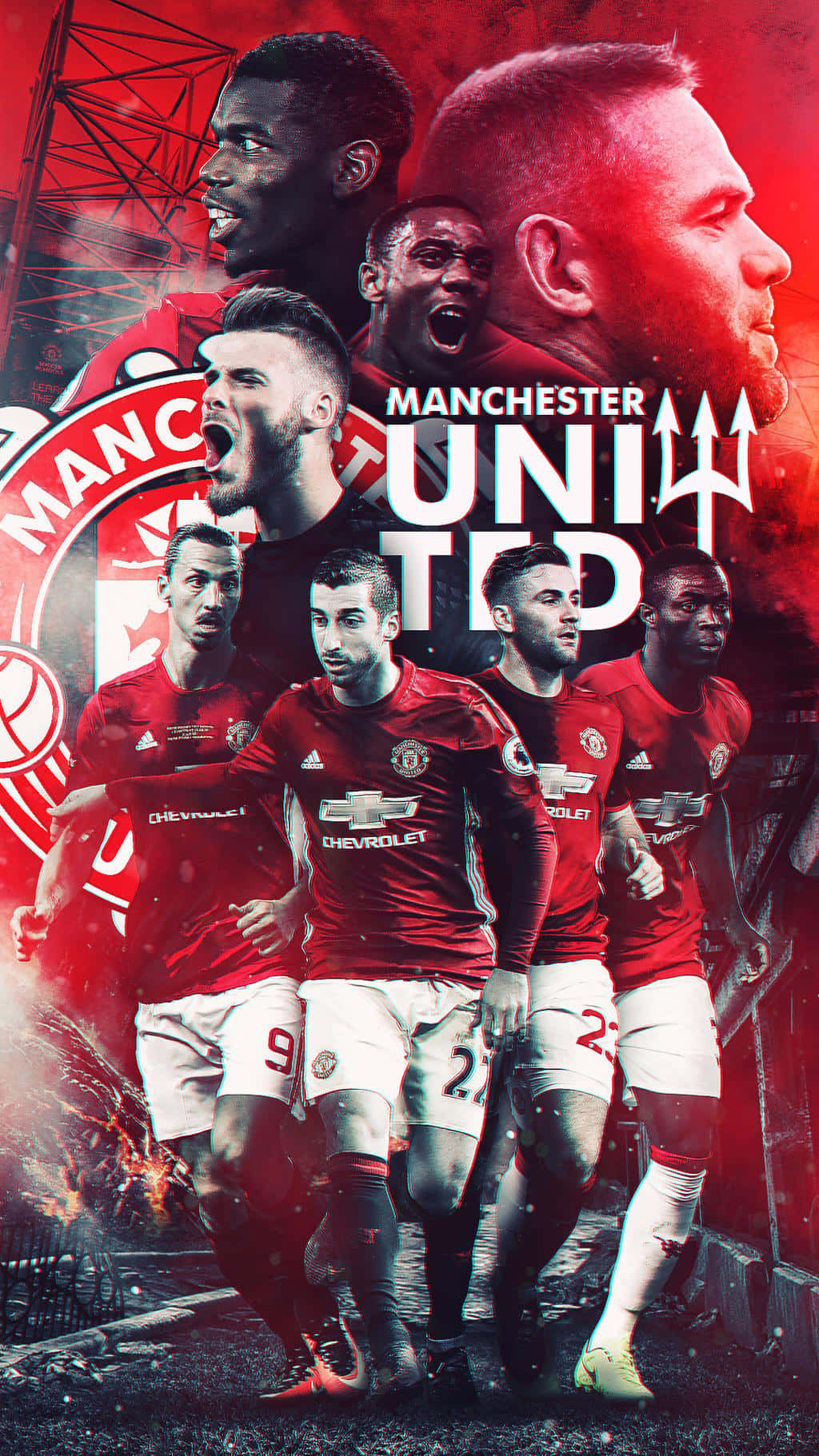 Manchester United, red jerseys, stadium backdrop, HD Phone Wallpaper
