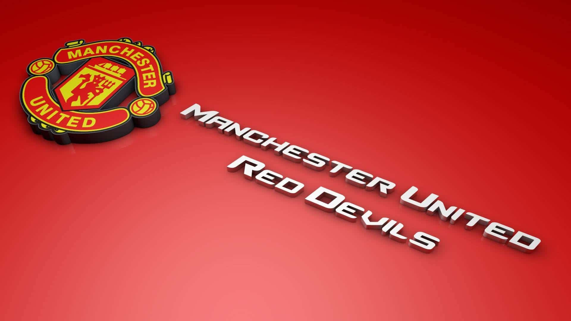 Manchester United crest, vibrant red gradient background, 3d-rendered, Full HD Desktop Wallpaper