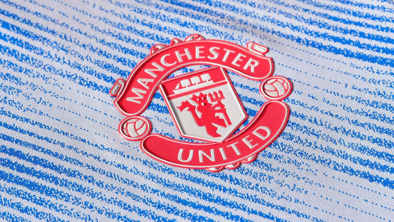Manchester United crest, red, blue and white striped, HD Desktop Wallpaper