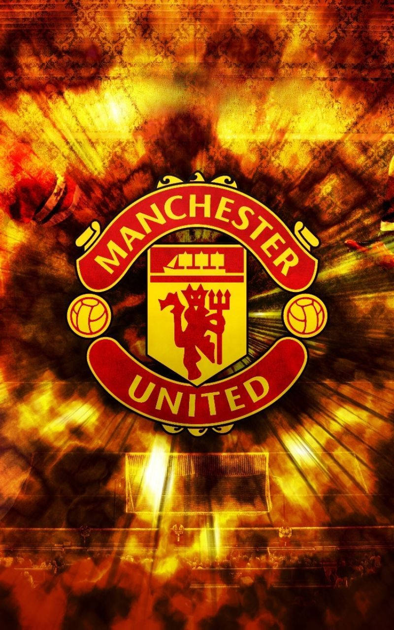 Manchester United crest, fiery energy, orange and yellow background, HD Phone Wallpaper
