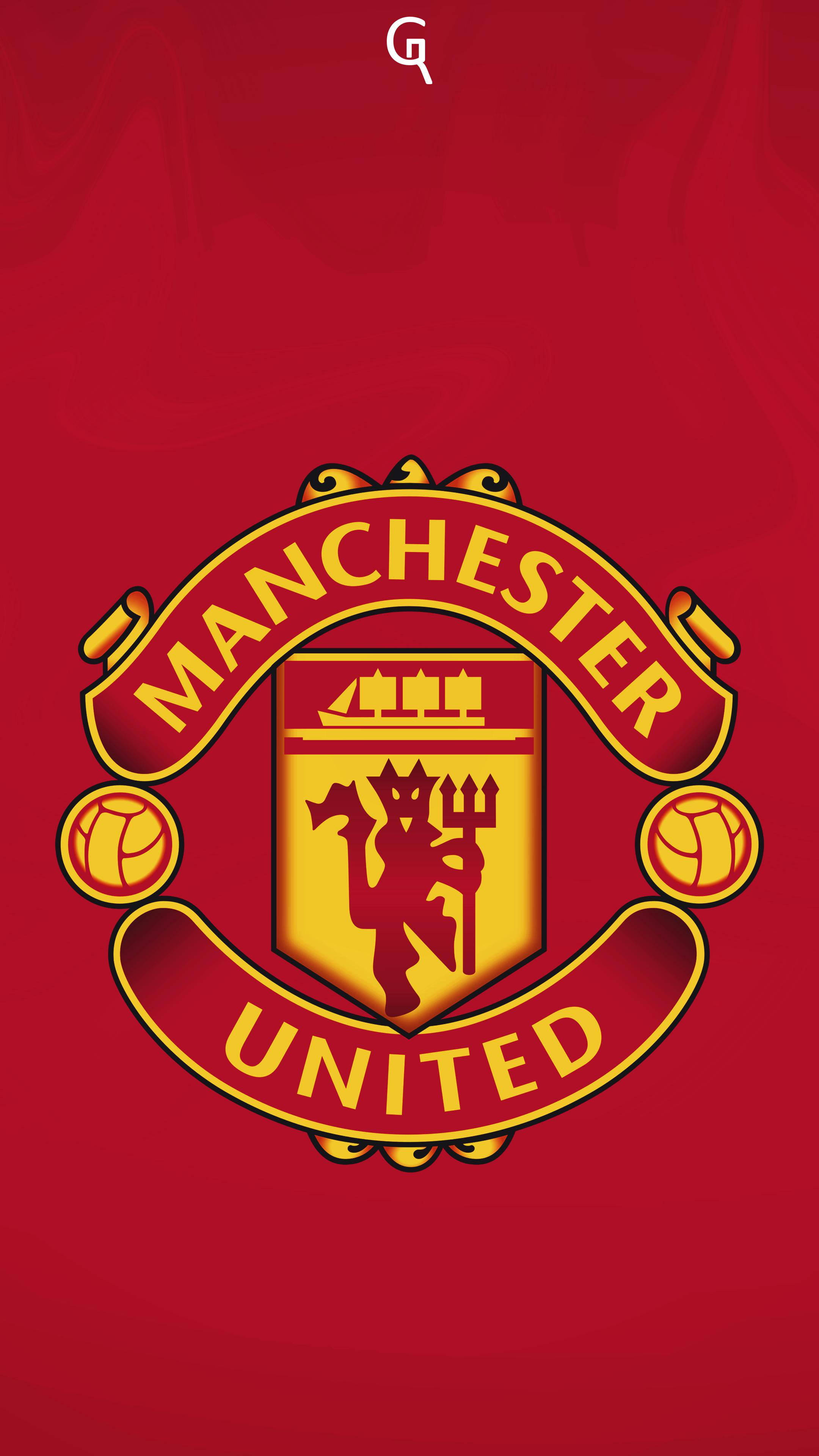 Manchester United crest, devil mascot, golden accents, 4K Phone Wallpaper
