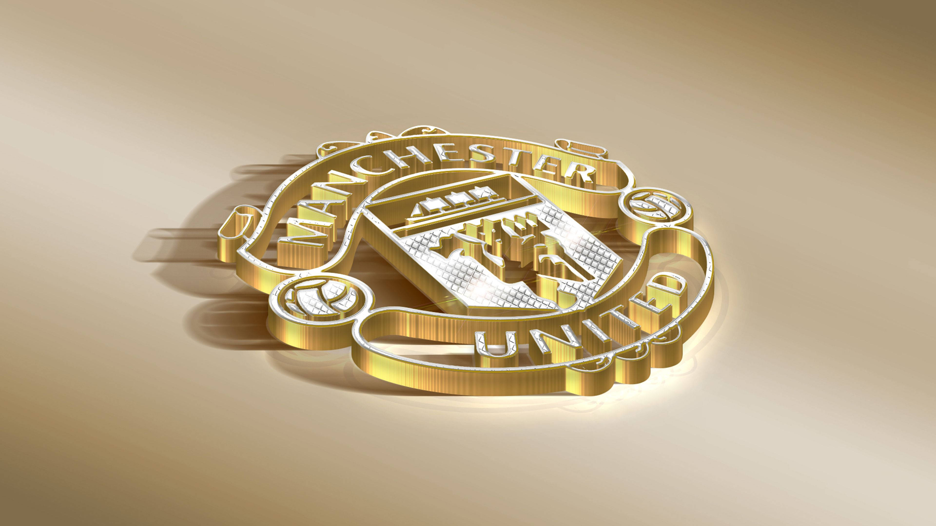 Manchester United crest, golden, intricate detailing, 4K Desktop Wallpaper
