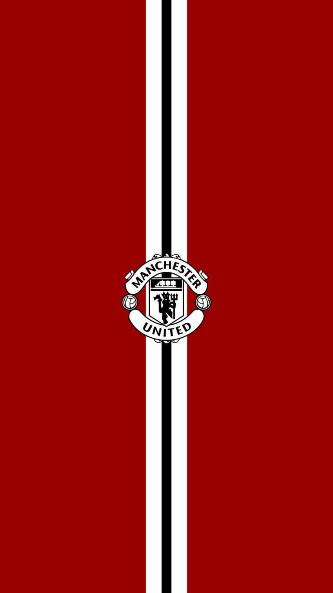 Manchester United, red background, white and black vertical stripes, Full HD Phone Wallpaper