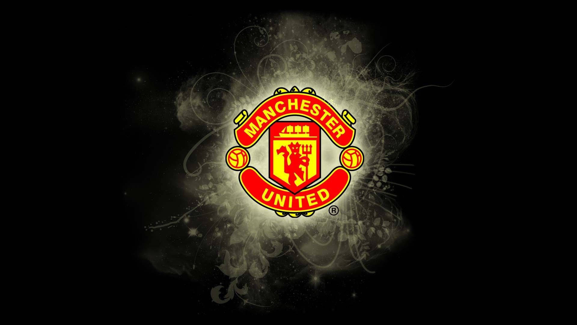 Manchester United crest, fiery red, gold, Full HD Desktop Wallpaper