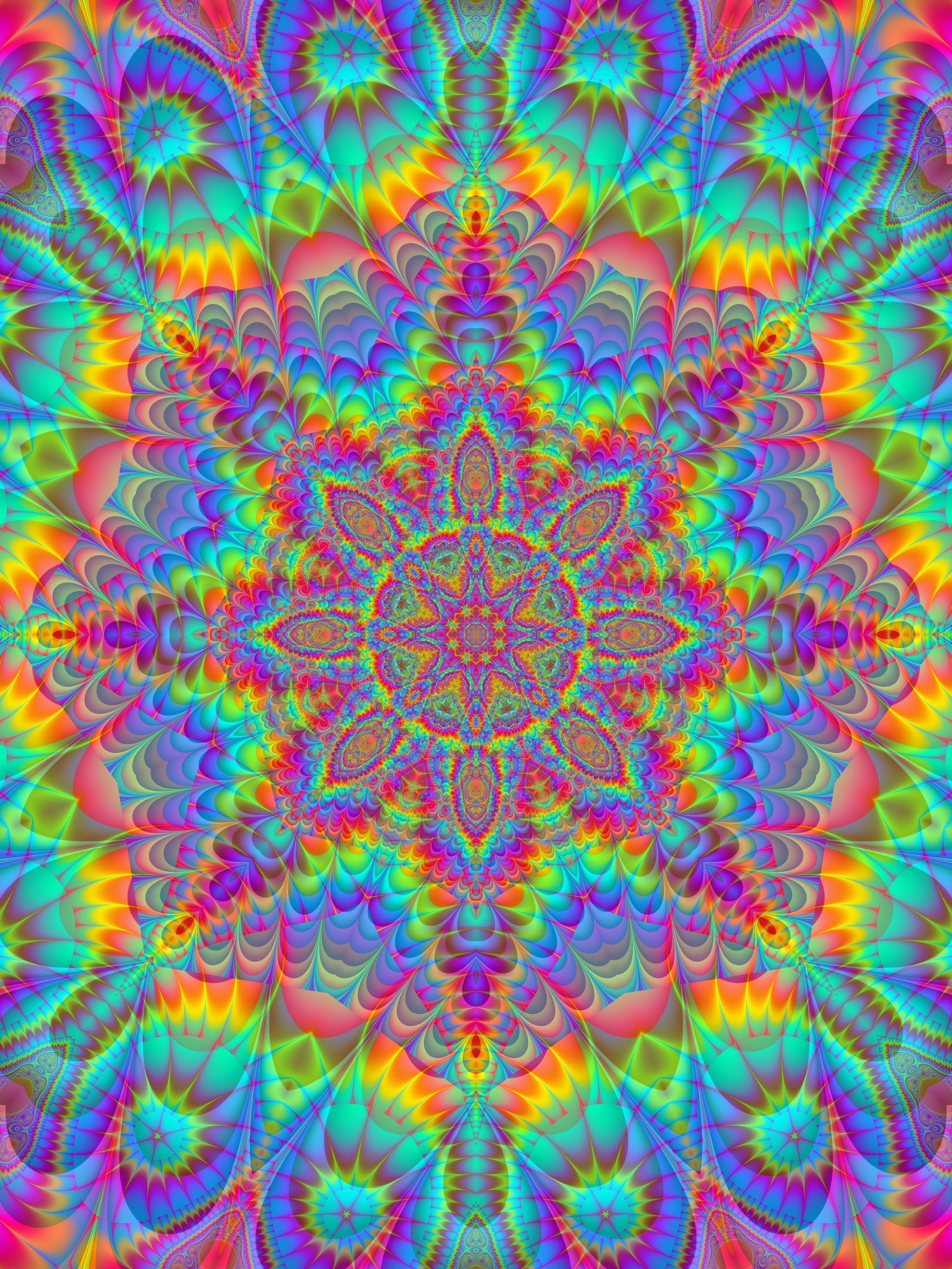 Mandala, Neon, Kaleidoscope, 8K Phone Wallpaper
