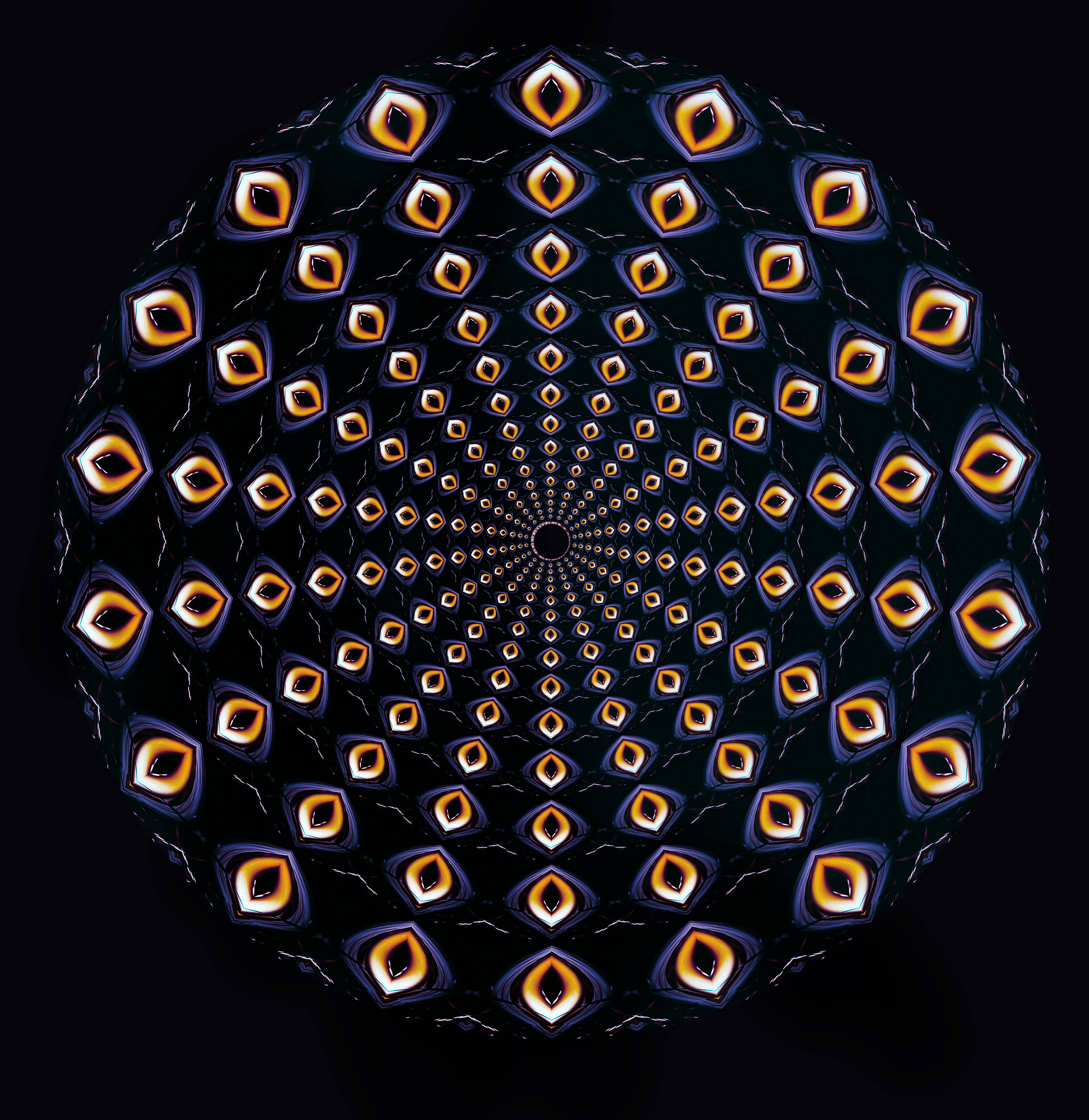 Mandala, symmetrical eye shape, glowing amber, 4K Phone Wallpaper