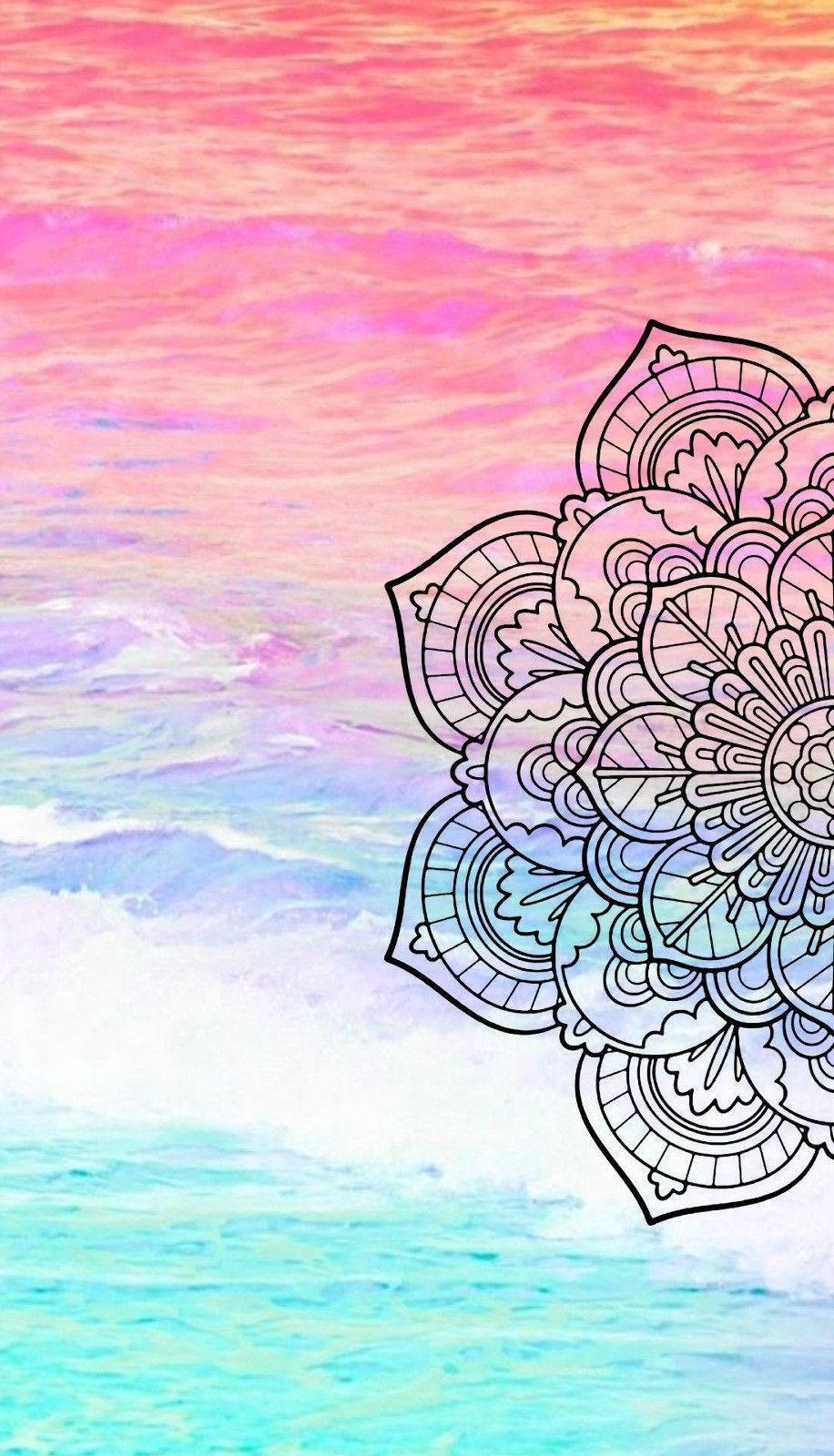 mandala, pink background, black outlines, HD Phone Wallpaper