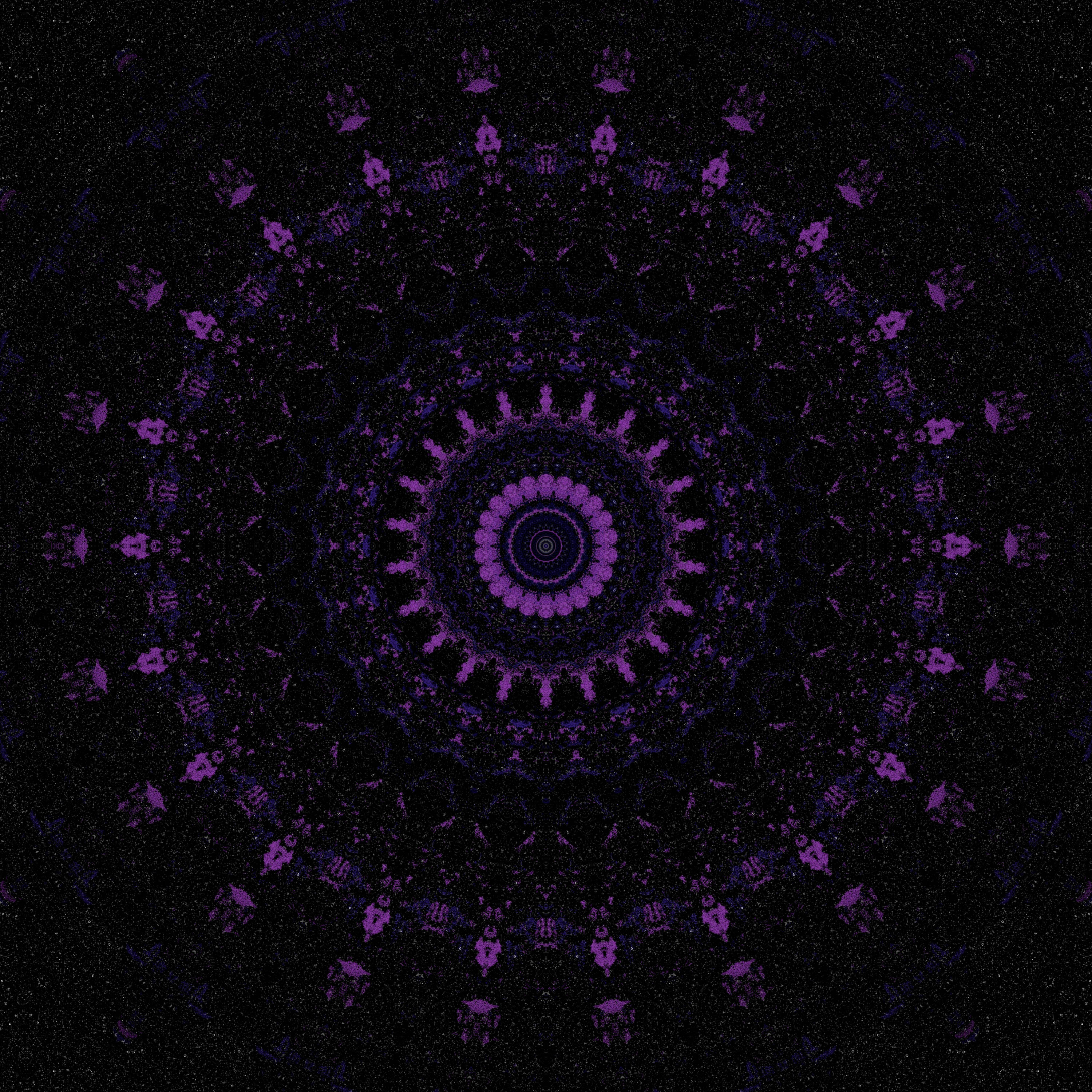 Mandala, purple, speckled black background, 2K Desktop Wallpaper