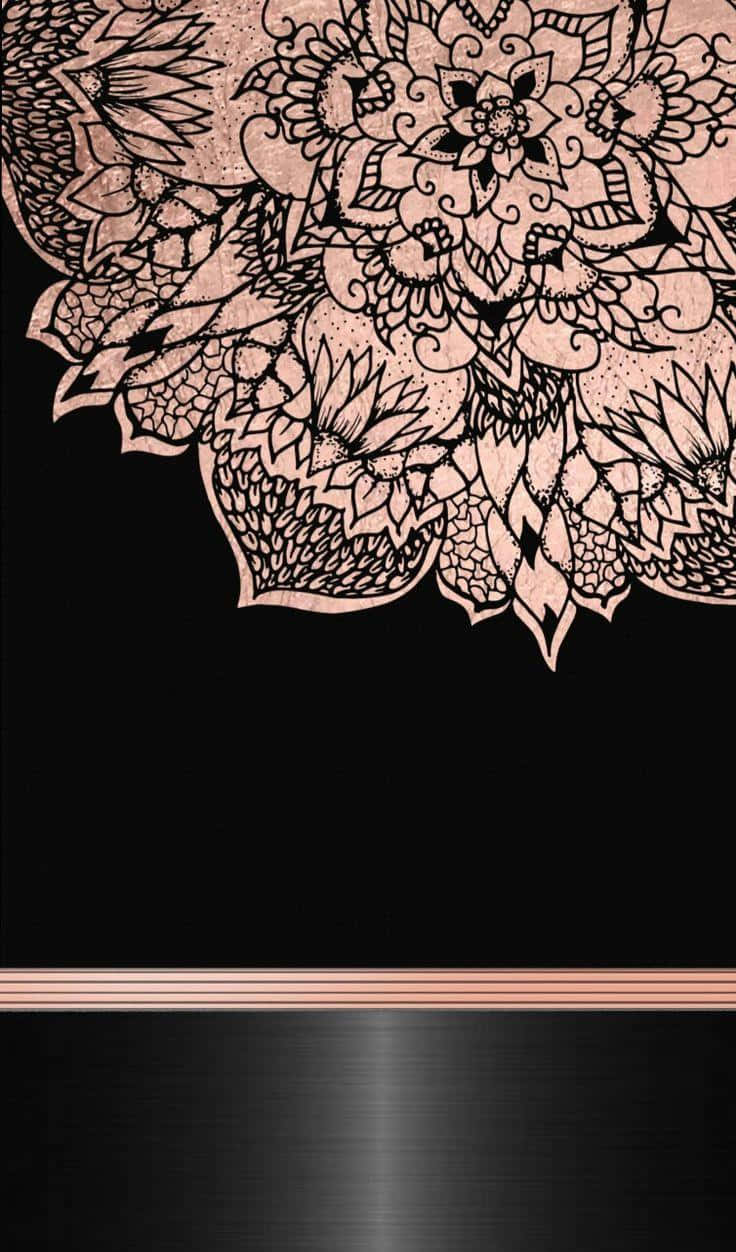 rose gold, black outlines, sleek black brushed metal background, SD Phone Wallpaper