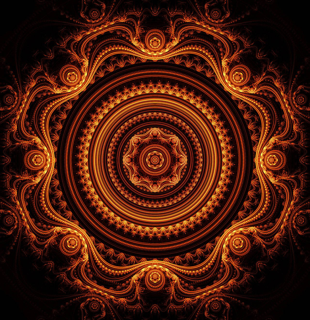 mandala, orange ornament, golden mandala, HD Phone Wallpaper
