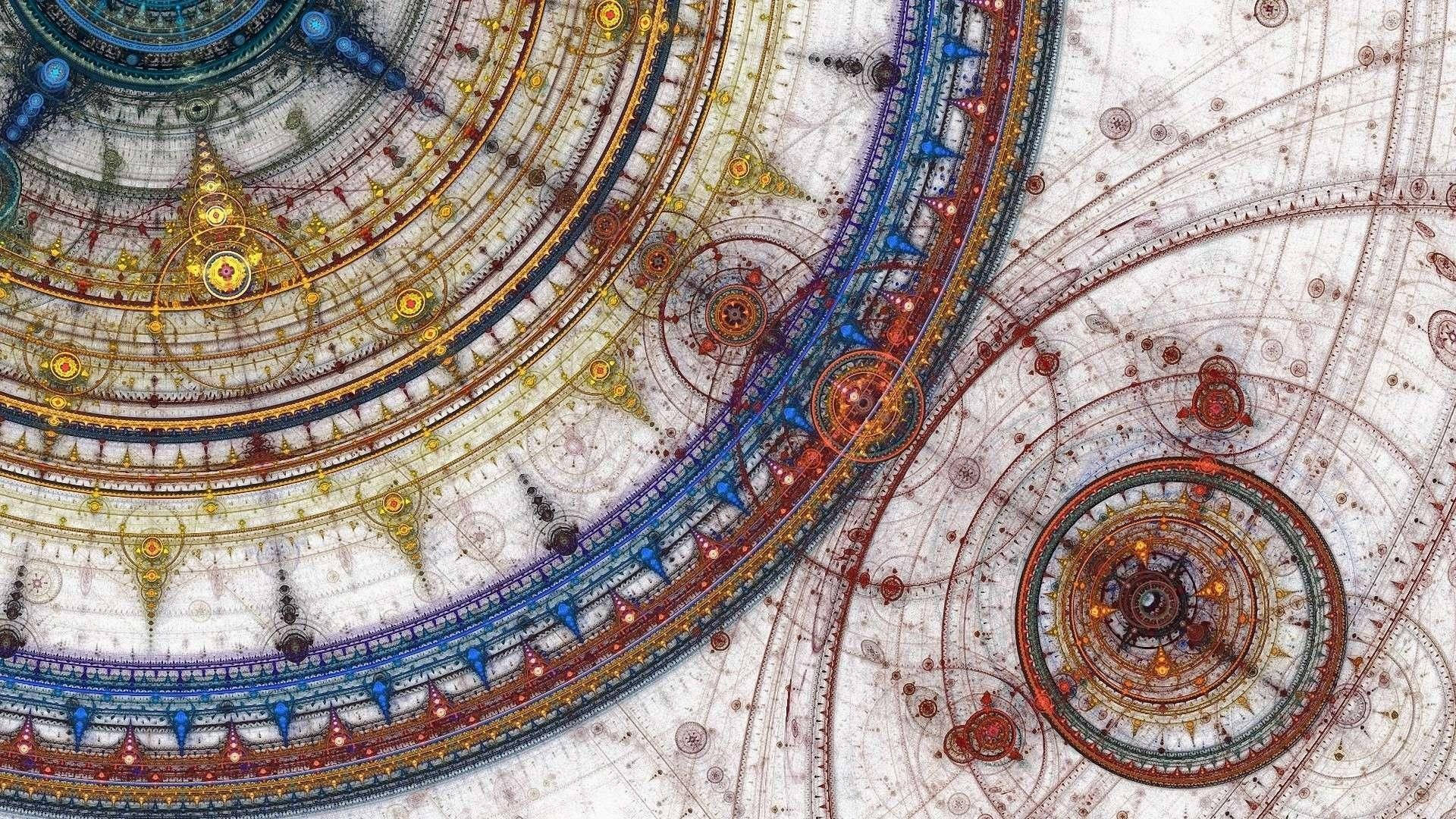Mandala, golden blue, red, Full HD Desktop Wallpaper