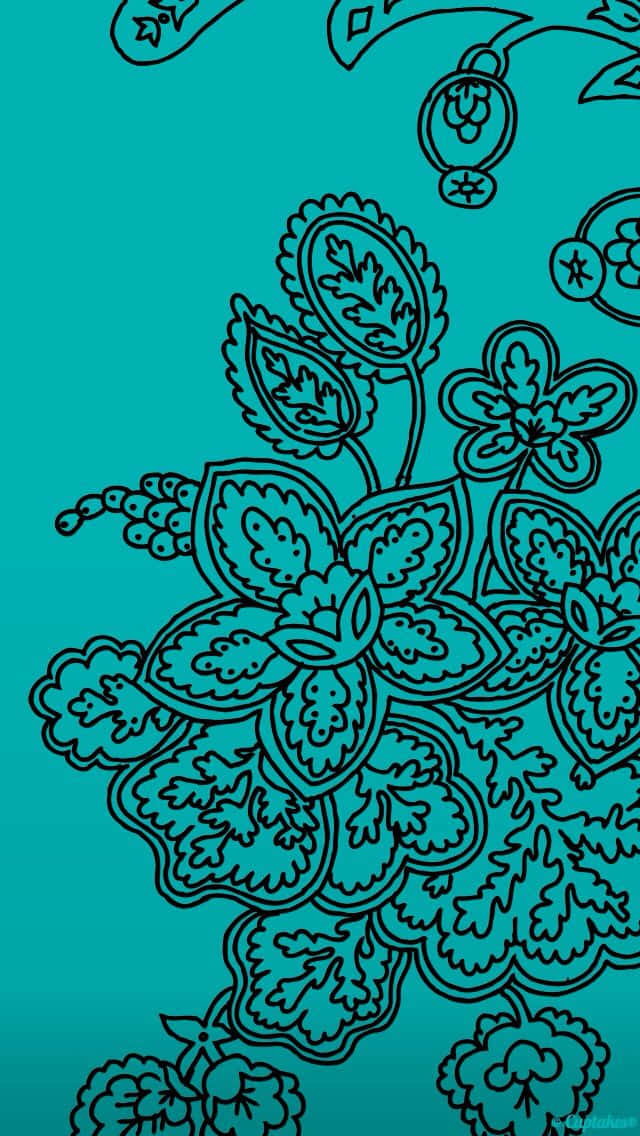 Mandala, teal, black line art, SD Phone Wallpaper