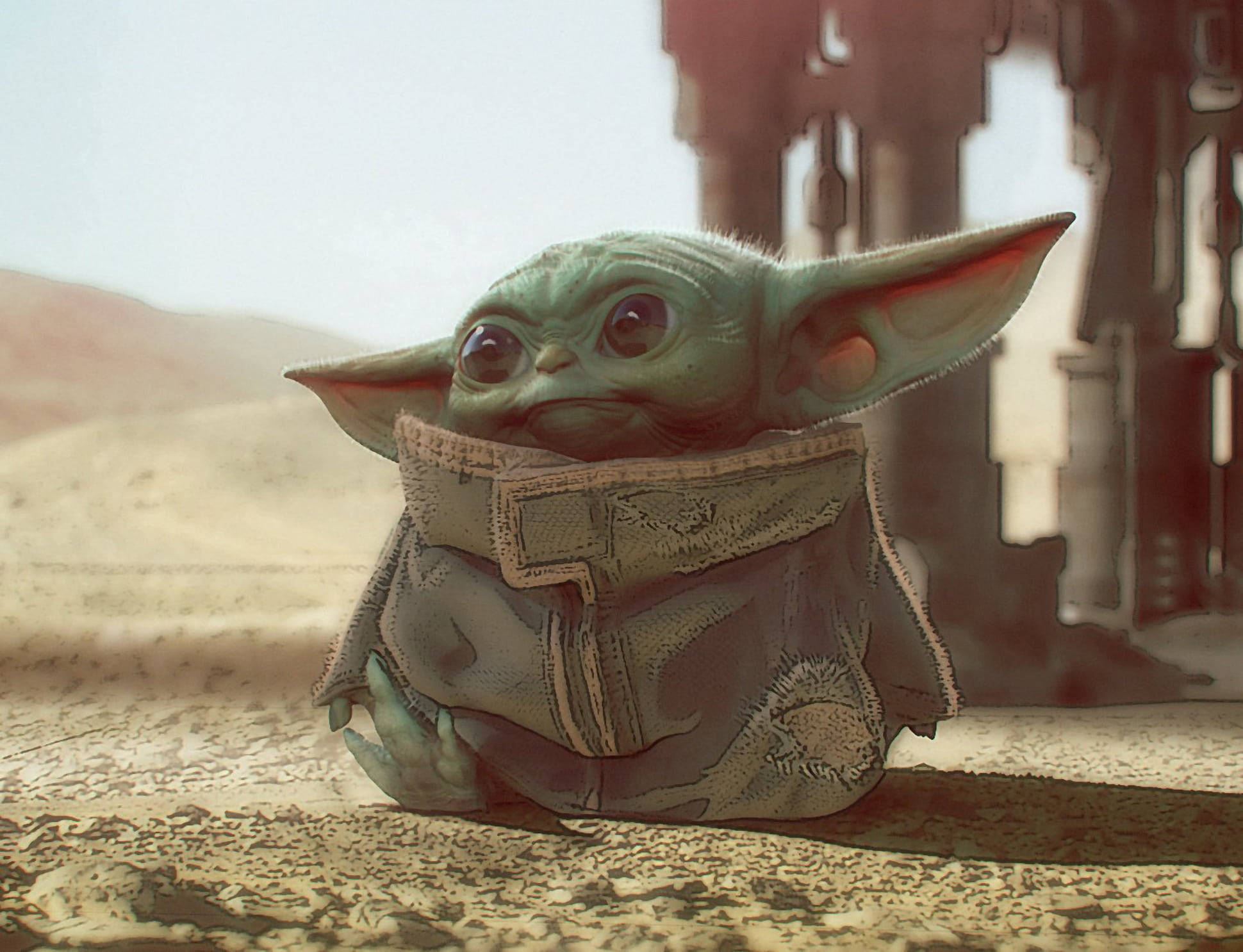 The Mandalorian, Baby Yoda, green alien, Full HD Desktop Wallpaper