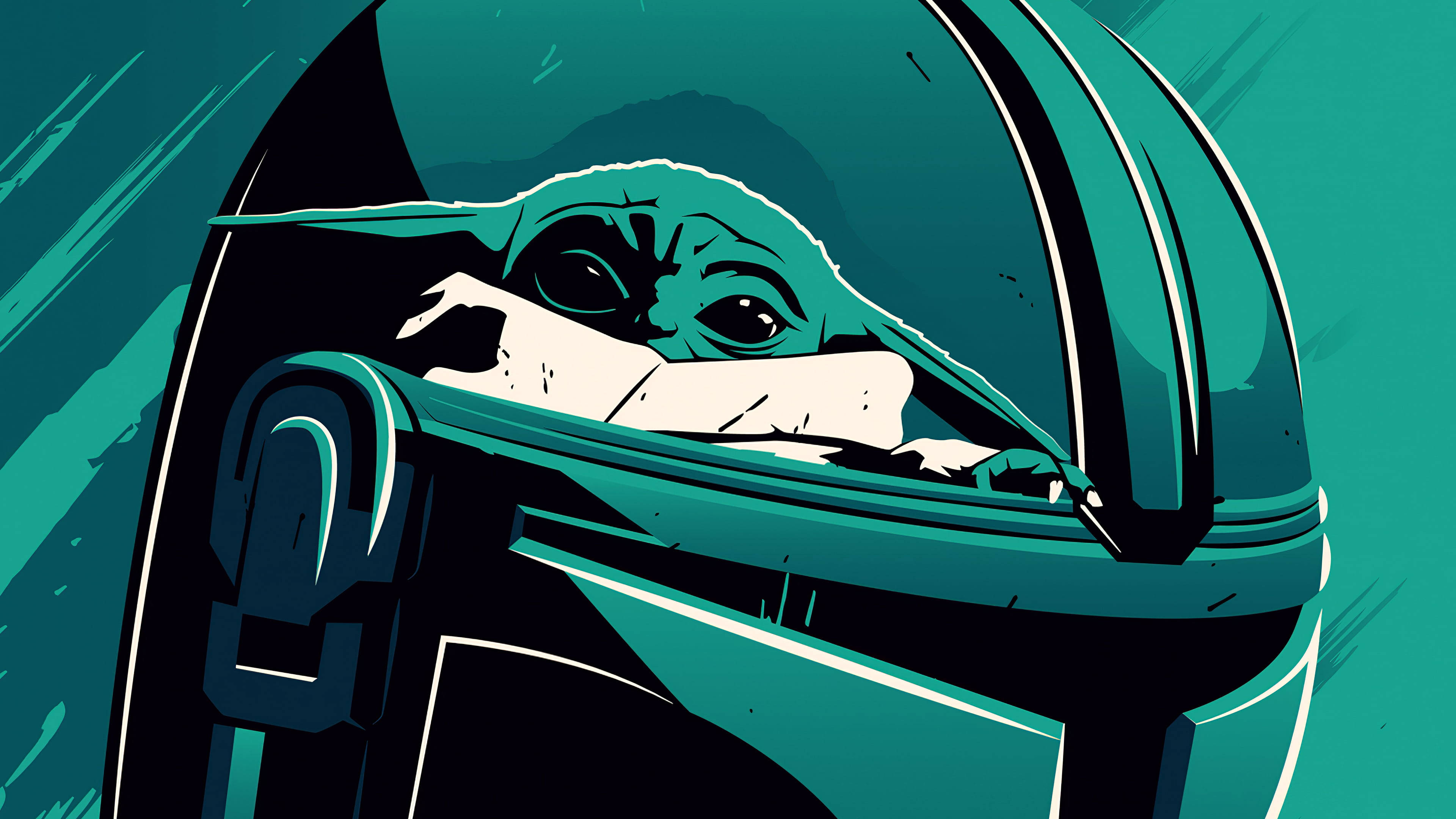 Baby Yoda, Mandalorian, Mandalorian helmet, 4K Desktop Wallpaper