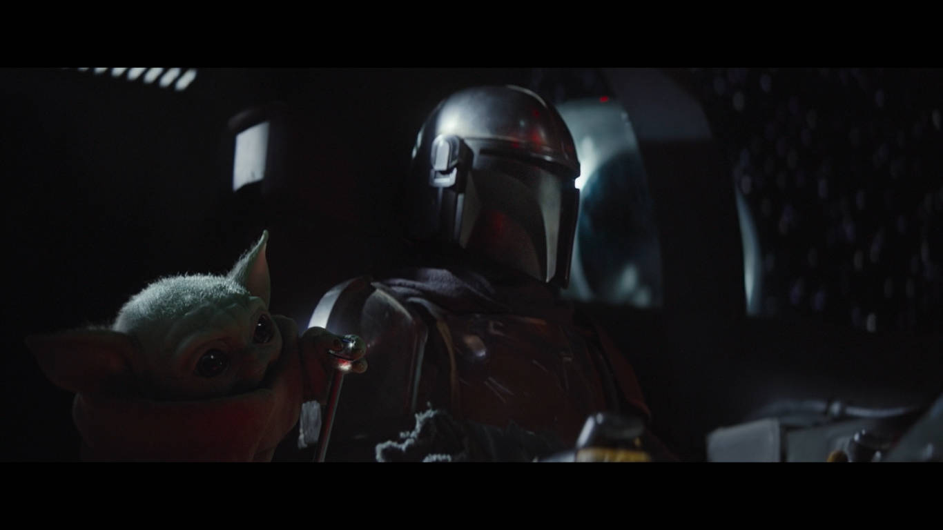 Baby Yoda, Mandalorian, dimly lit spaceship interior, HD Desktop Wallpaper
