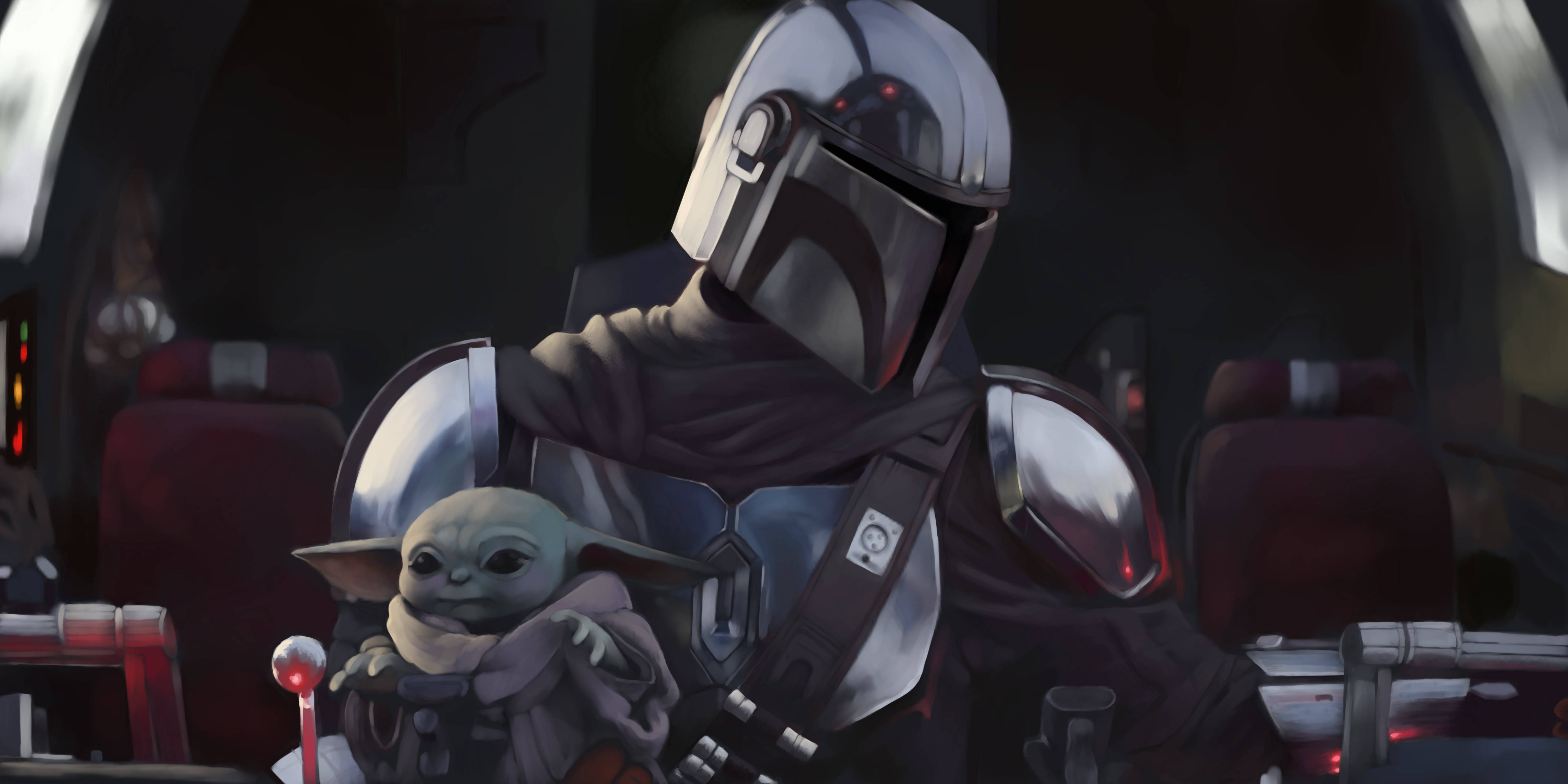 Mandalorian, Baby Yoda, silver armor, 5K Desktop Wallpaper