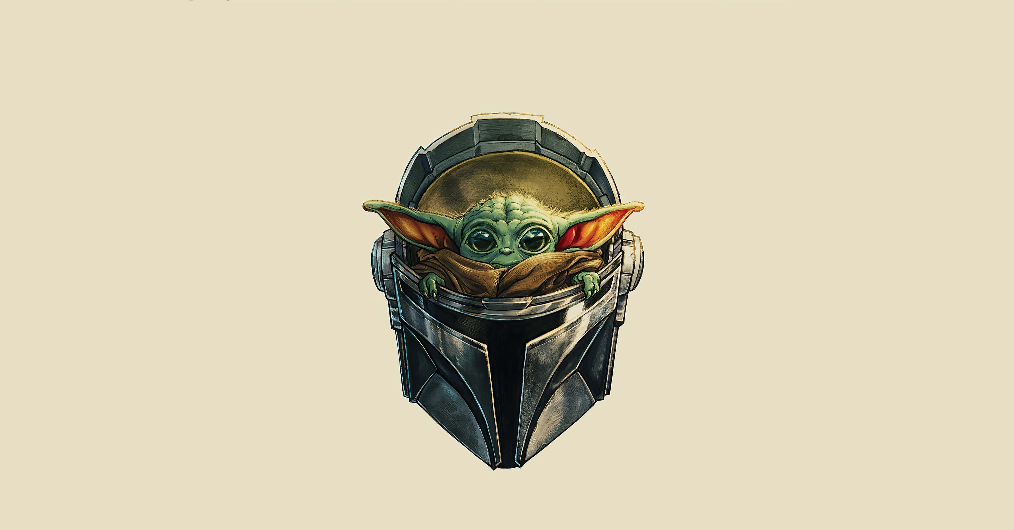 Baby Yoda, Mandalorian helmet, green, 4K Desktop Wallpaper