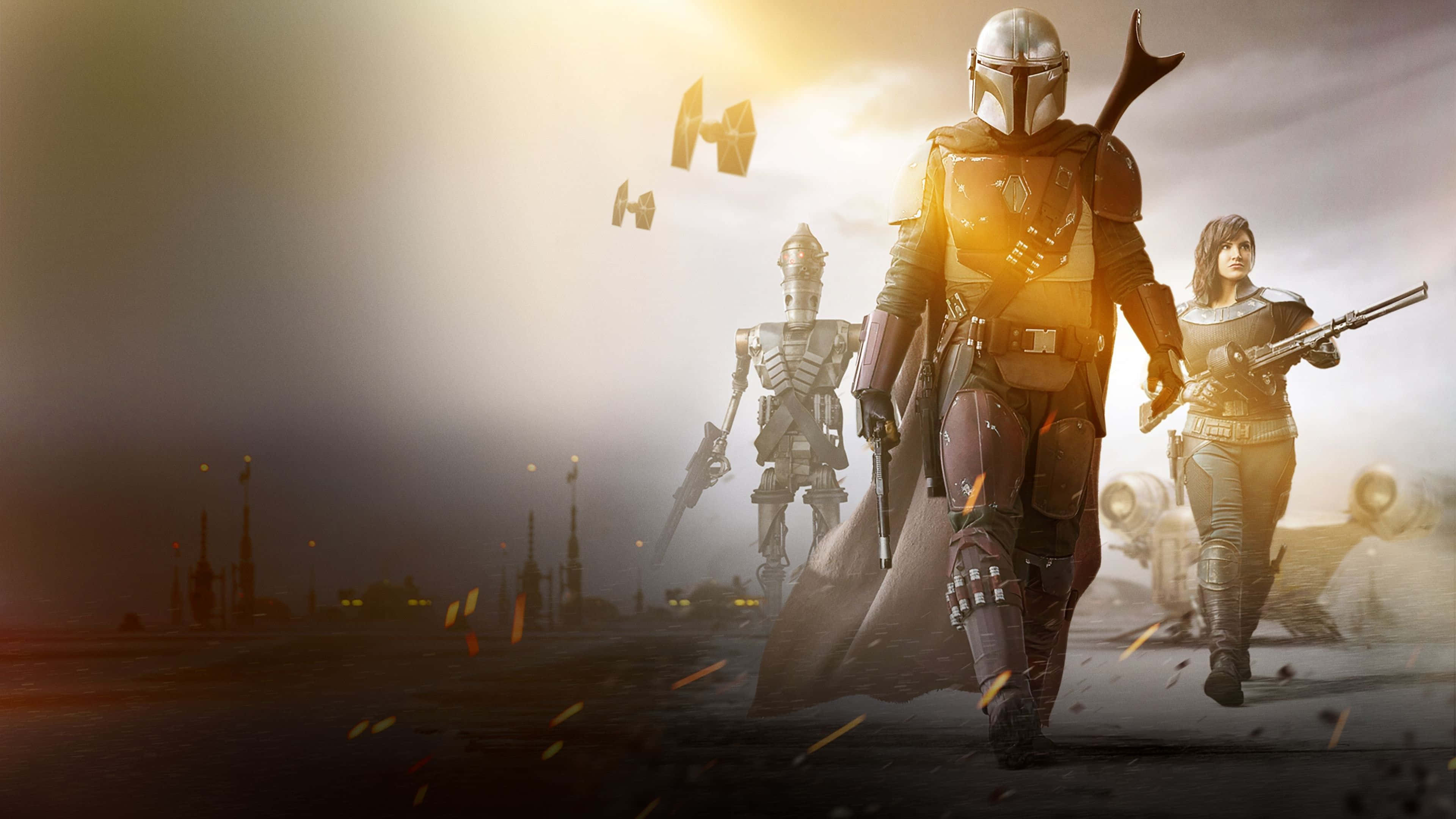 Mandalorian, starfighters, dusty desert battlefield, 4K Desktop Wallpaper