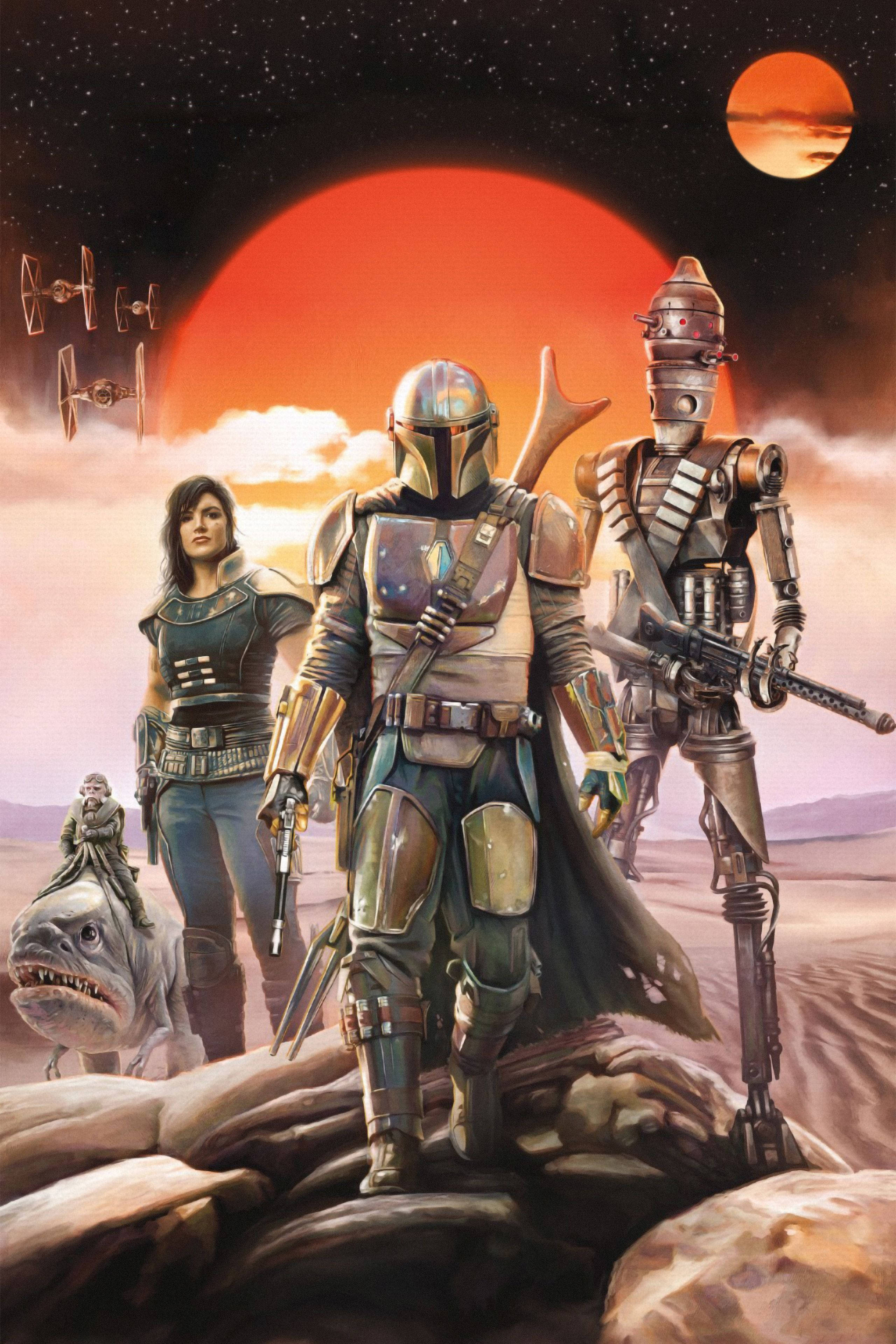 The Mandalorian, Mandalorian warrior, rocky desert planet, 4K Phone Wallpaper