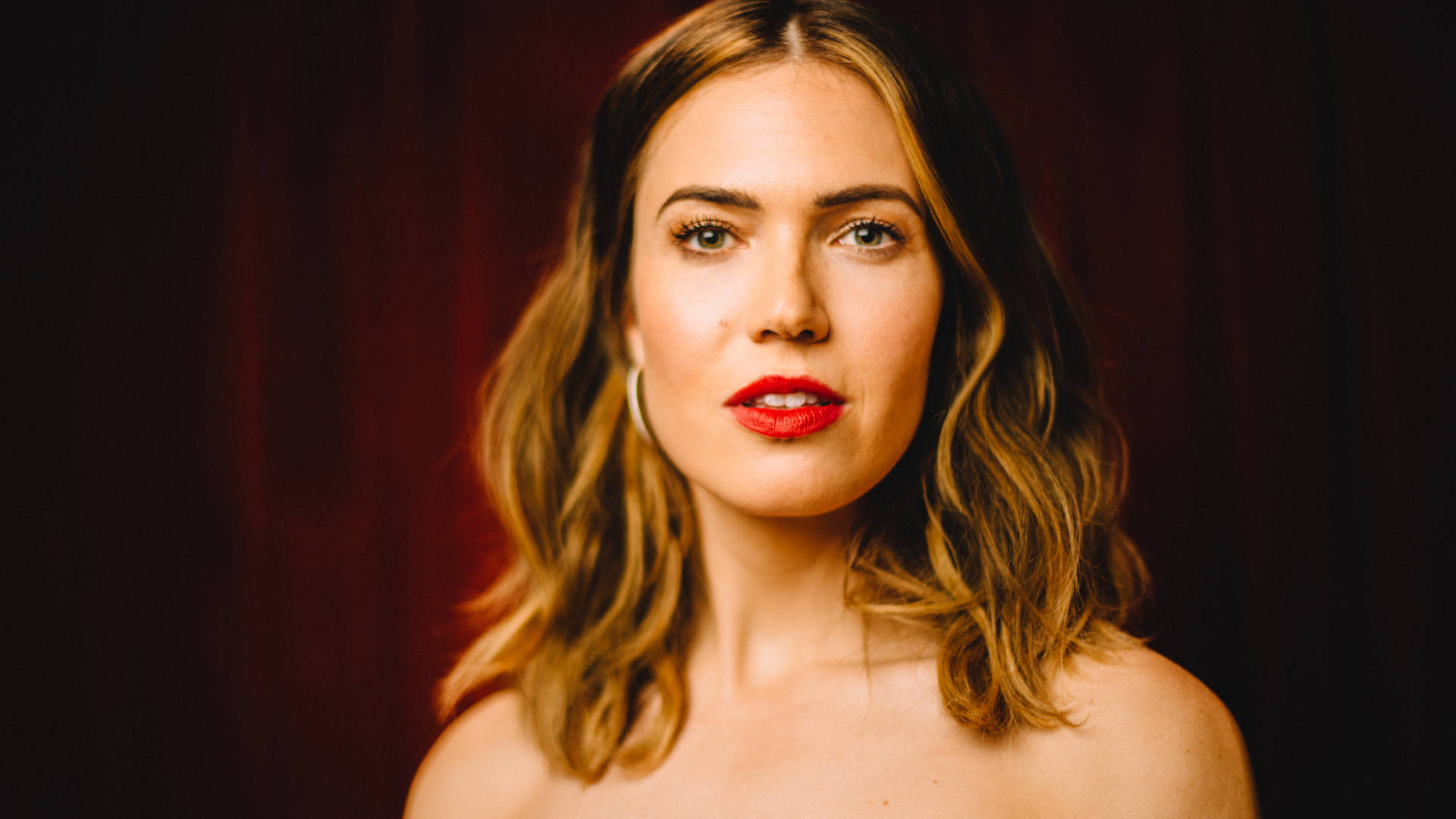 Mandy Moore, red lips, wavy blonde hair, Full HD Desktop Wallpaper