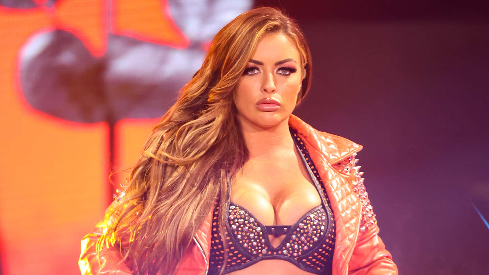 Mandy Rose, wrestling entrance, studded black bra, HD Desktop Wallpaper