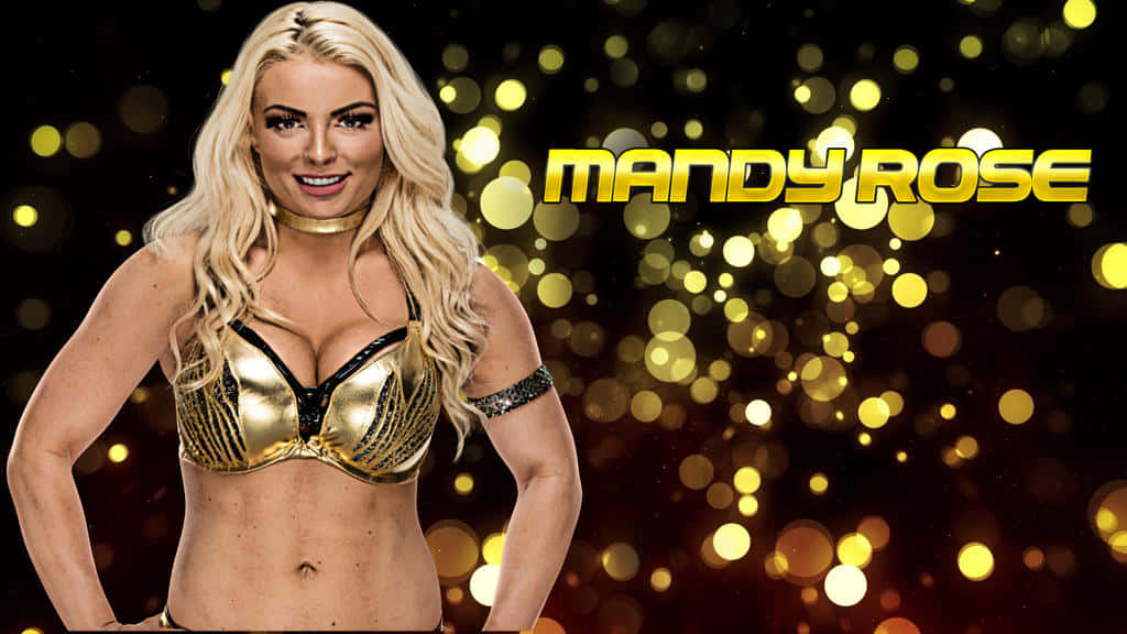 Mandy Rose, gold and black wrestling bra, sparkling gold bokeh background, SD Desktop Wallpaper