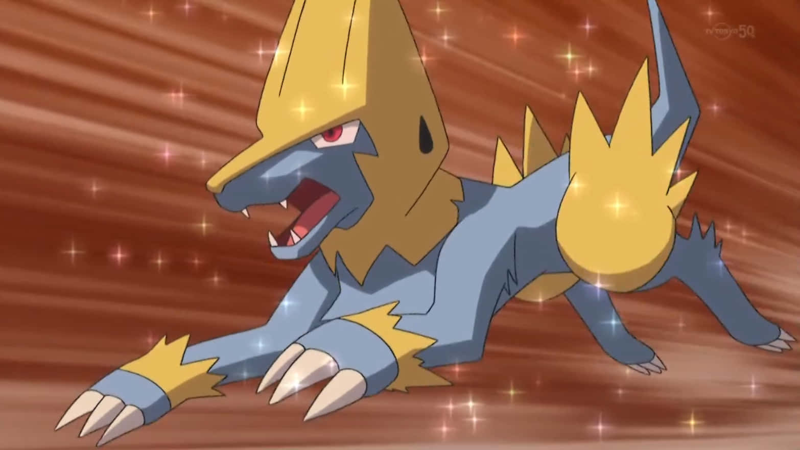 Manectric, red eyes, blue and gold, HD Desktop Wallpaper