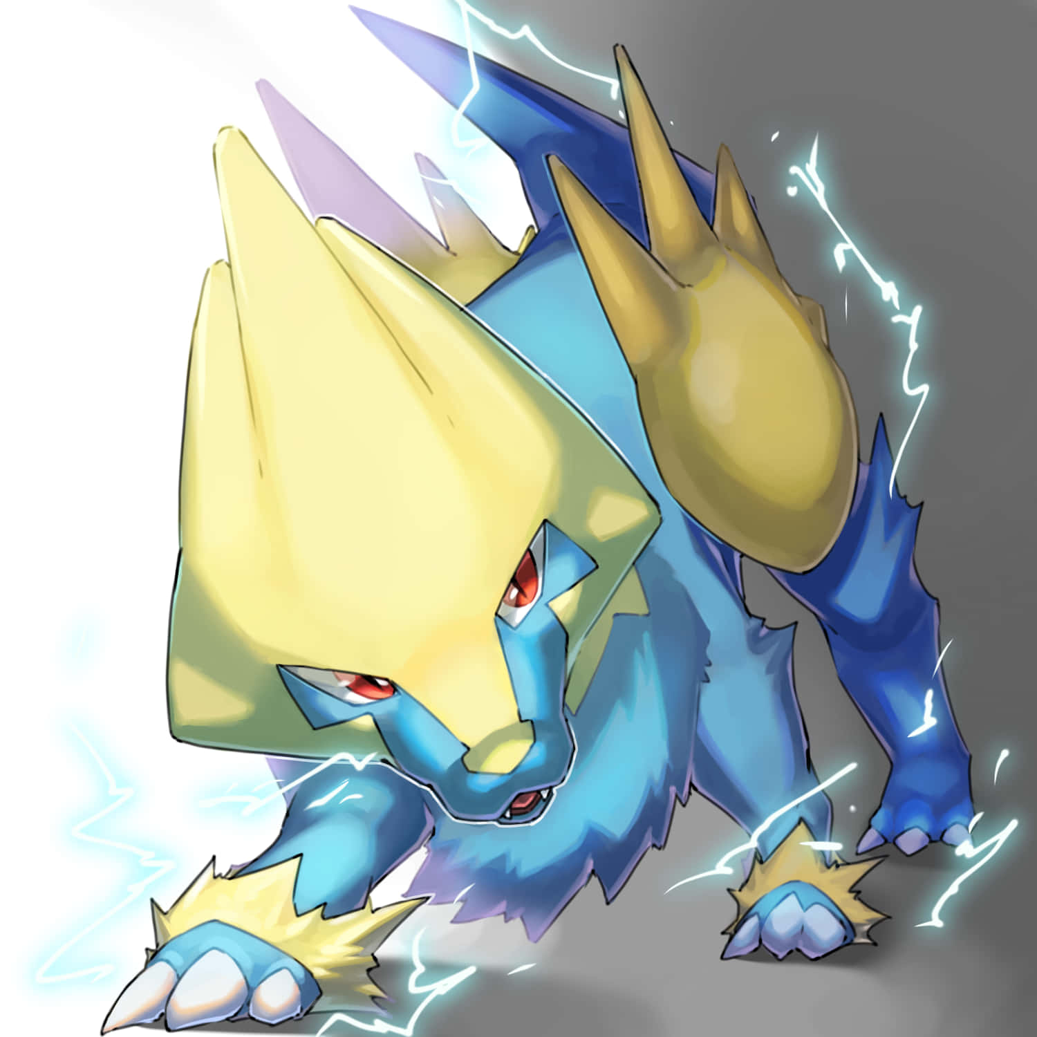 Manectric, blue and yellow, glowing red eyes, HD Desktop Wallpaper