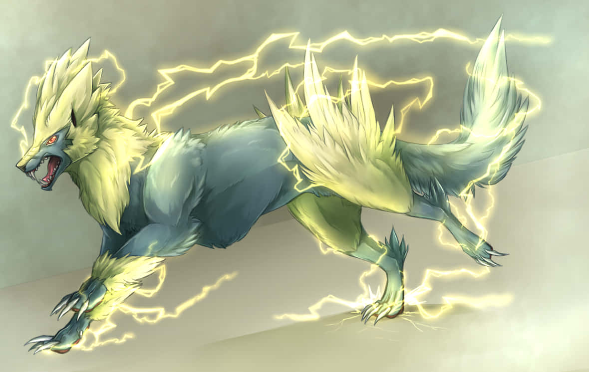 Manectric, yellow and blue, wolf-like creature, SD Desktop Wallpaper
