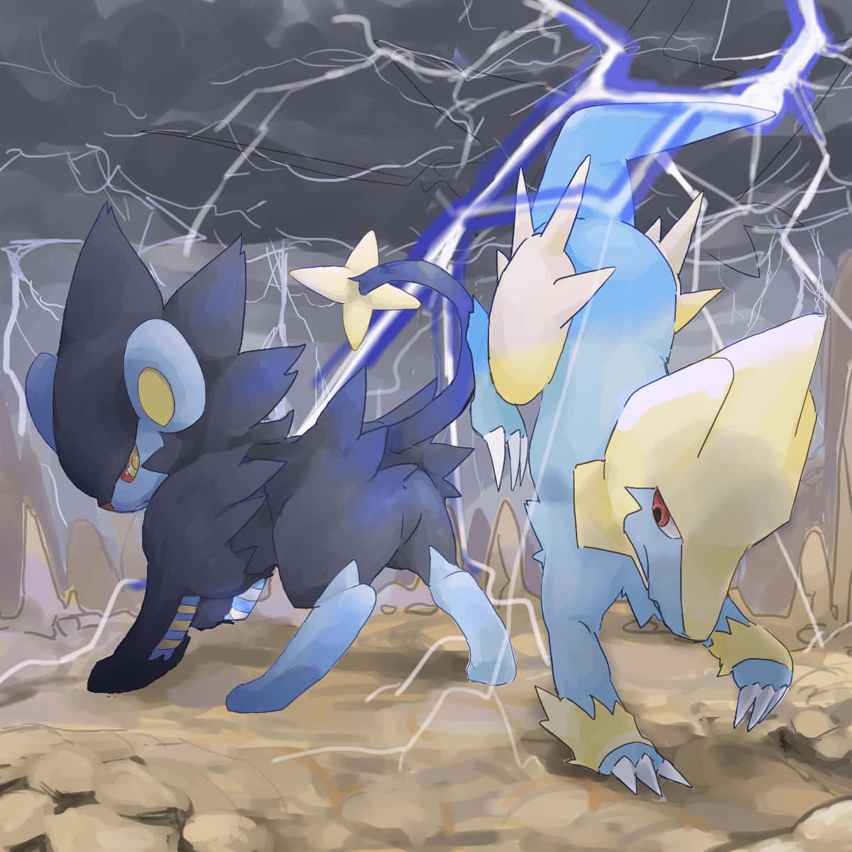 Manectric, stormy cave, lightning, SD Desktop Wallpaper