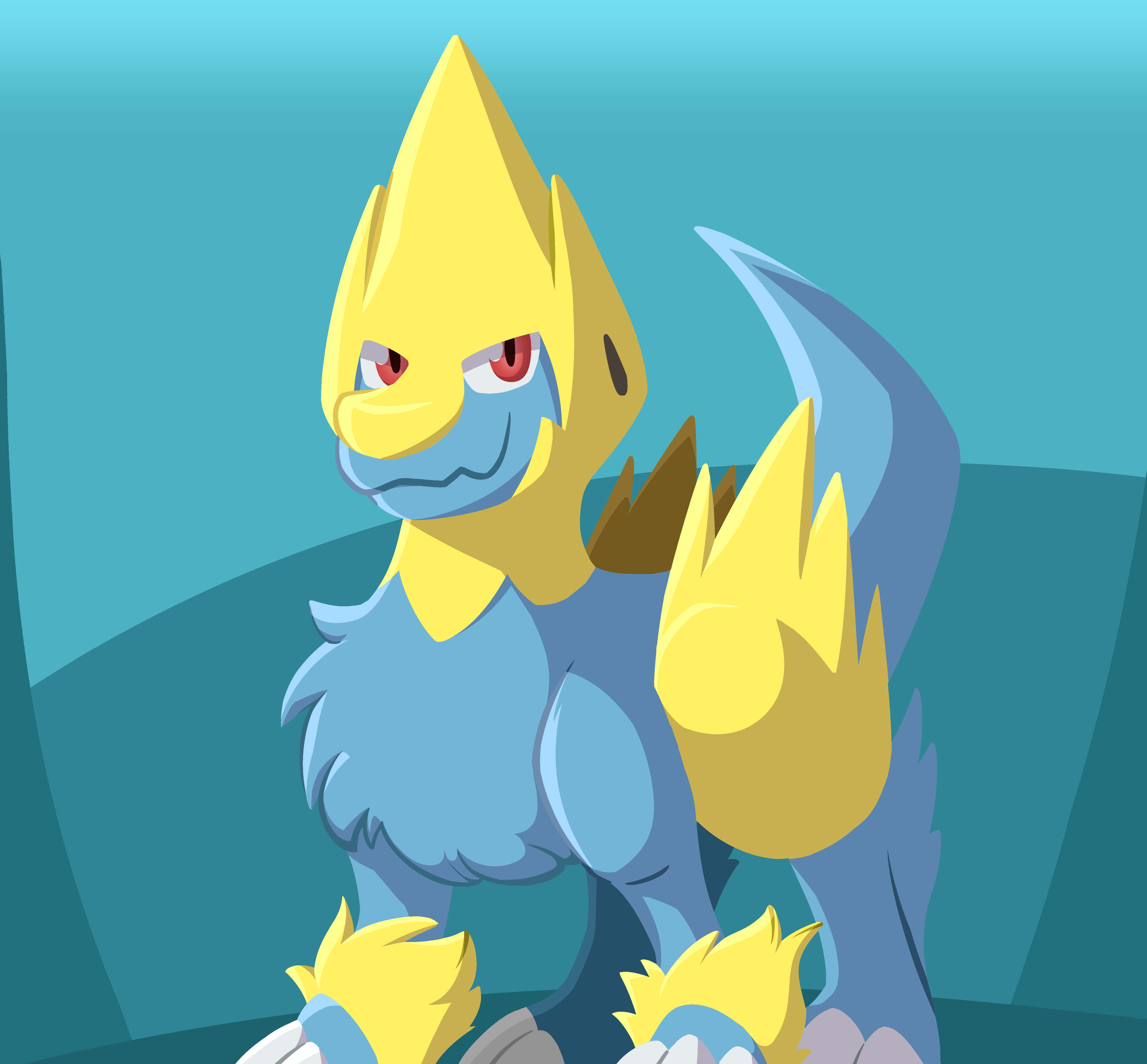 Manectric, red eyes, yellow and blue, 4K Desktop Wallpaper