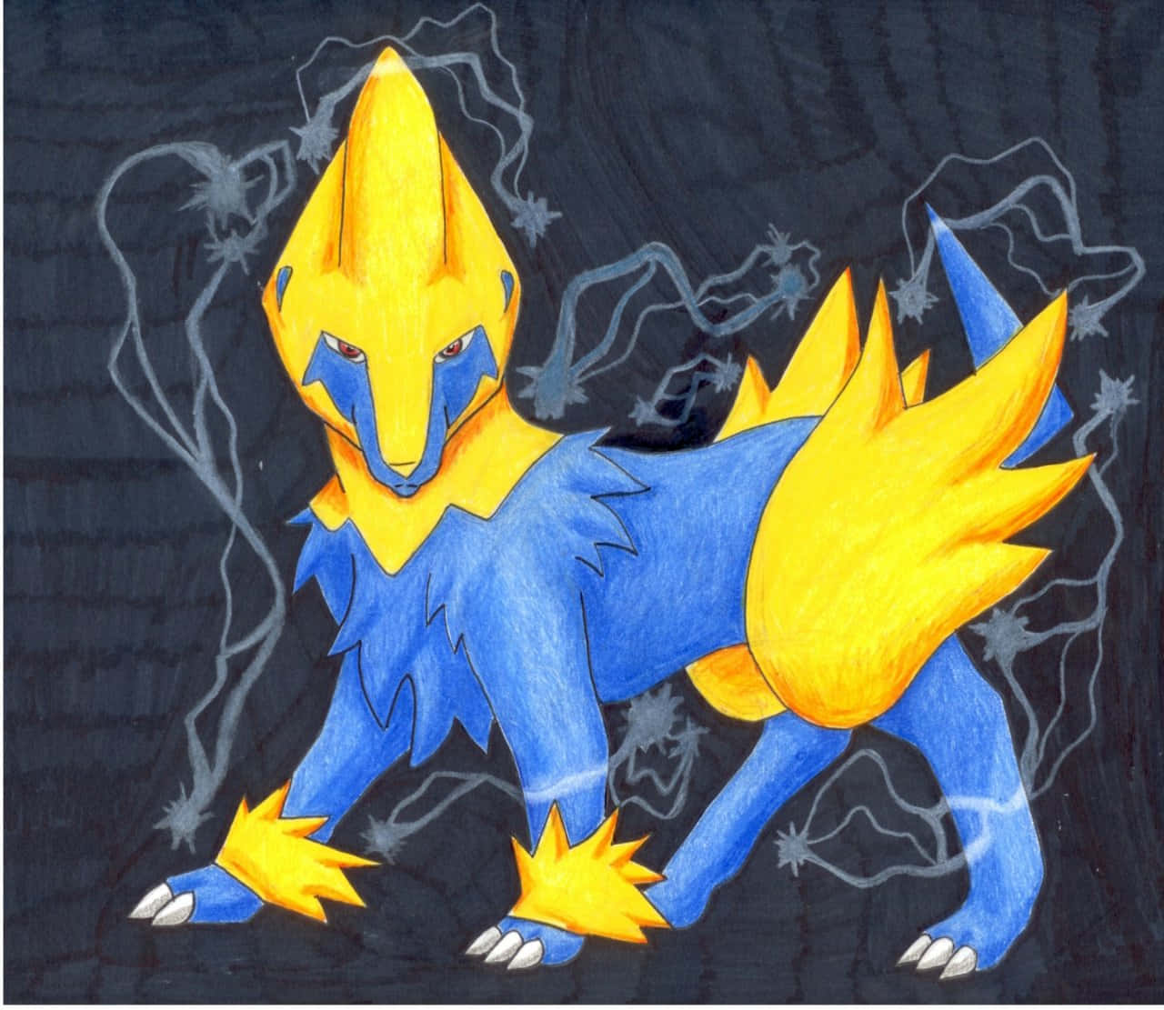 Manectric, blue and yellow, lightning-themed, HD Desktop Wallpaper
