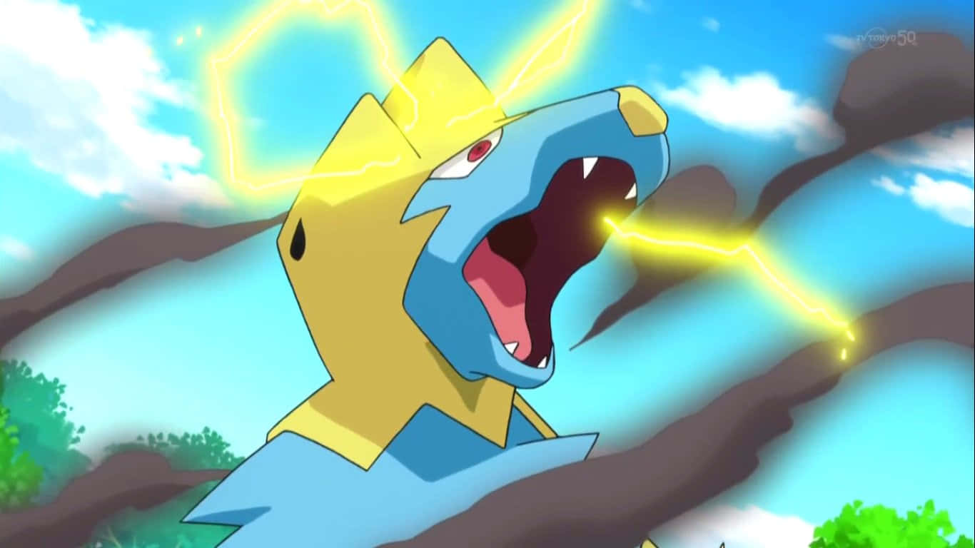 Manectric, lightning, yellow and blue, HD Desktop Wallpaper