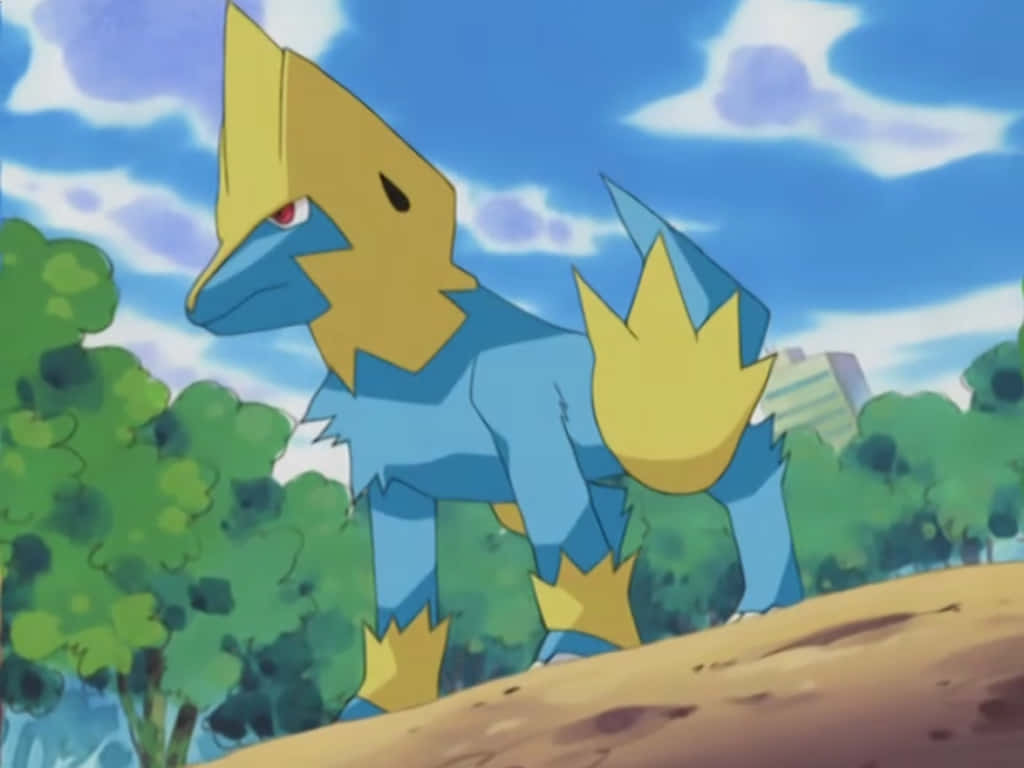 Manectric, blue and yellow, anime, SD Desktop Wallpaper