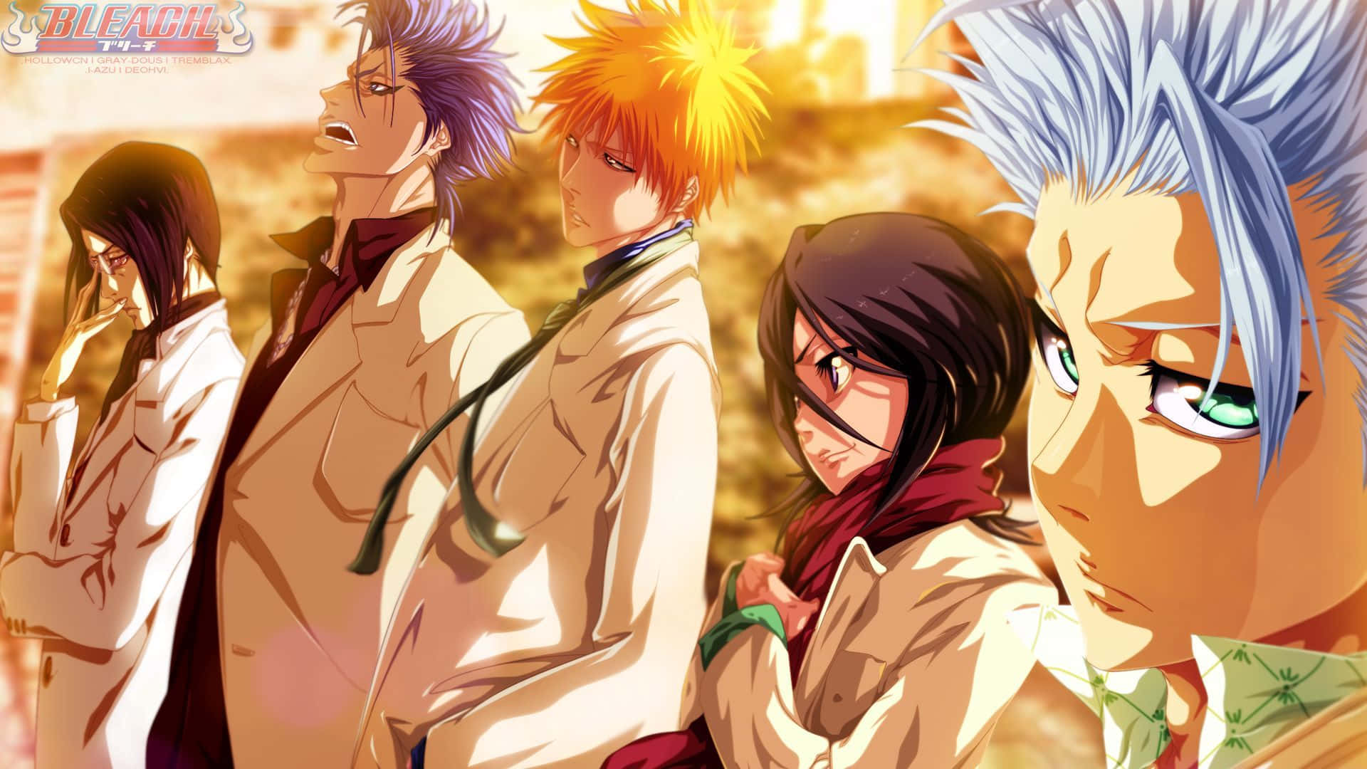 manga characters, white coats, sunlit urban scene, Full HD Desktop Wallpaper