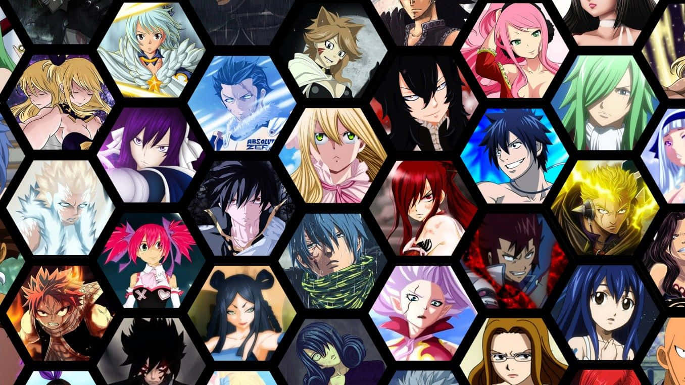 manga characters, anime characters, hexagonal frames, HD Desktop Wallpaper