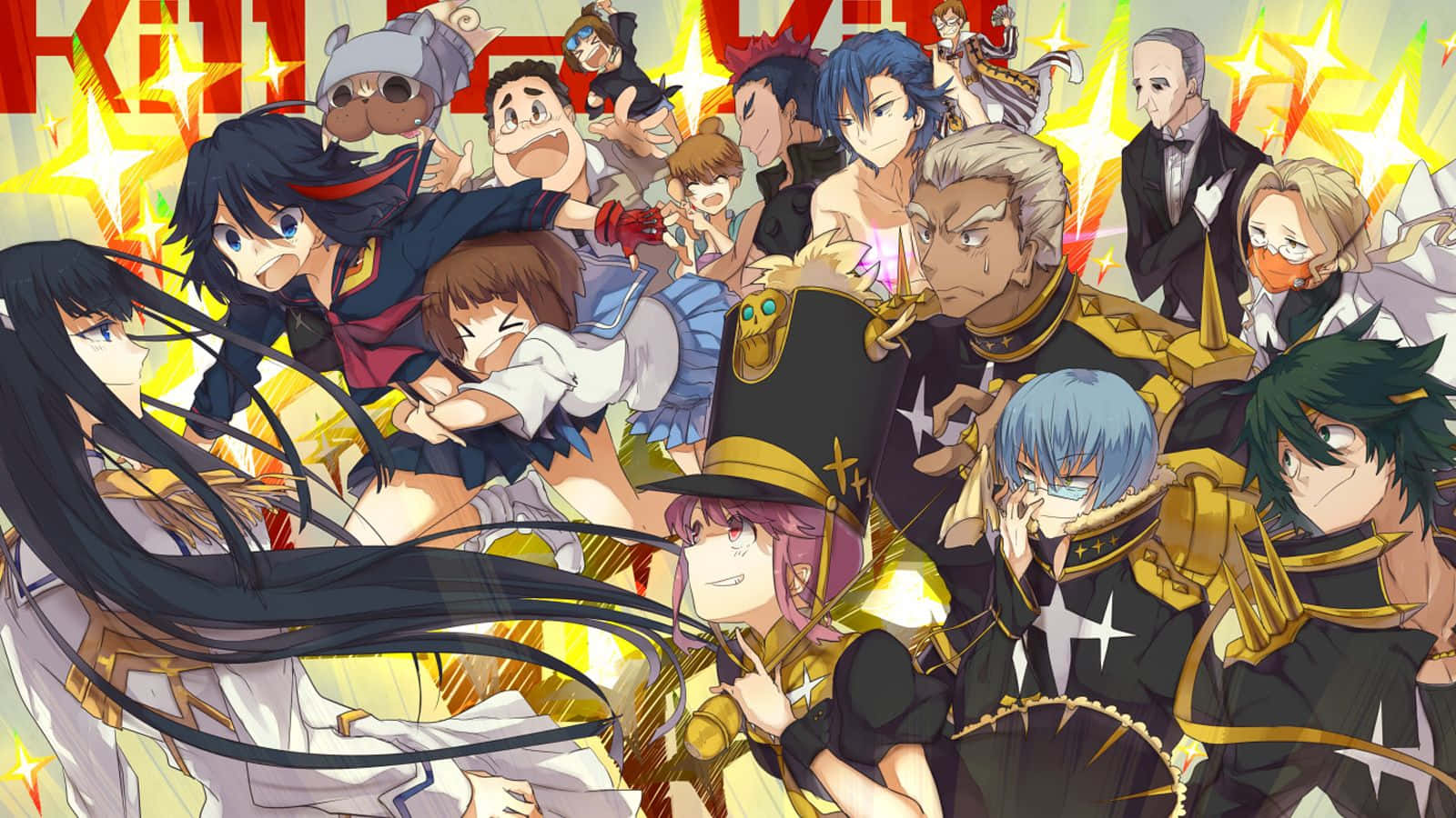 manga characters, vibrant anime group portrait, dynamic poses, HD Desktop Wallpaper