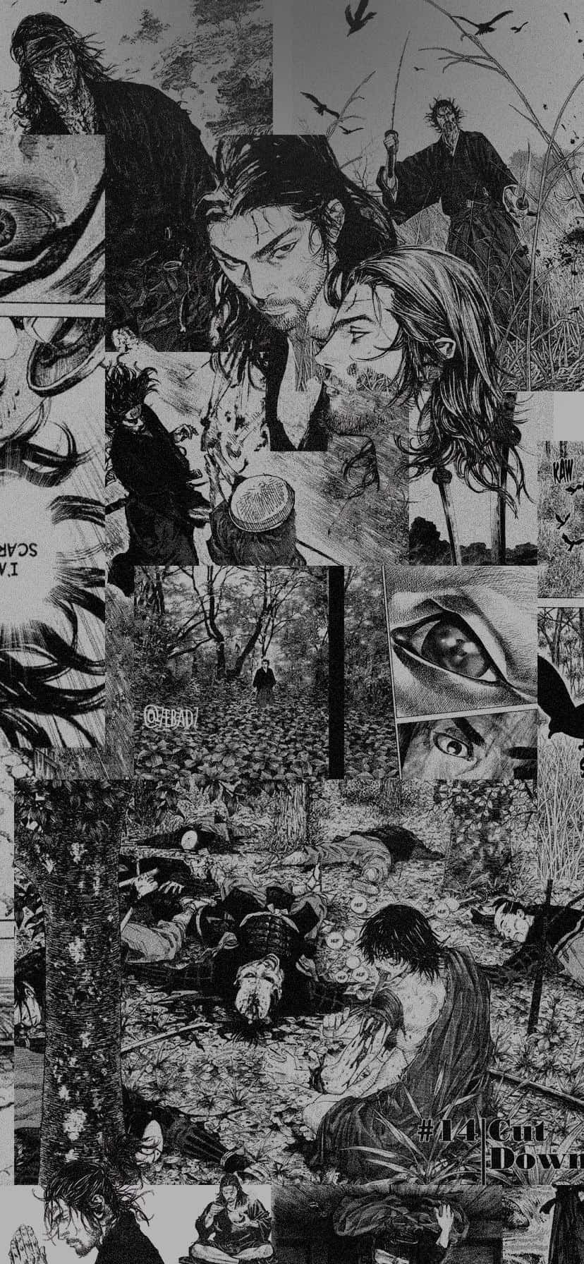 manga characters, monochrome collage, intense manga panels, HD Phone Wallpaper