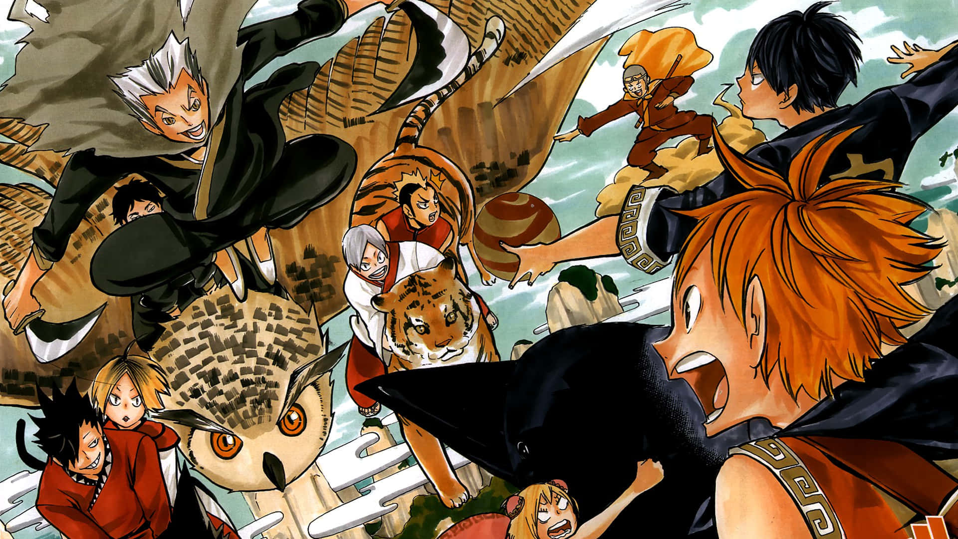 manga characters, tigers, owls, Full HD Desktop Wallpaper