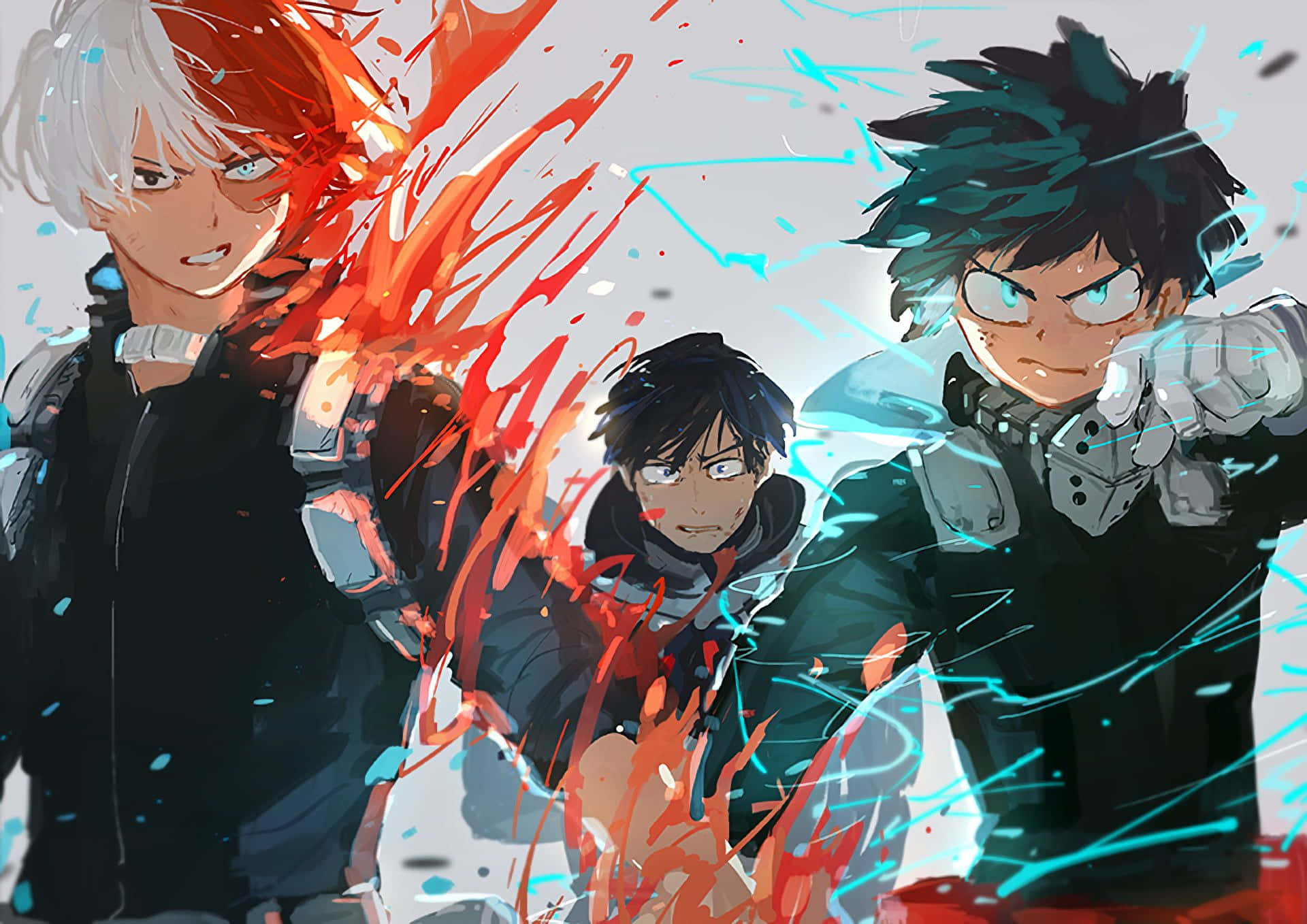 manga characters, fiery red, electric blue, Full HD Desktop Wallpaper