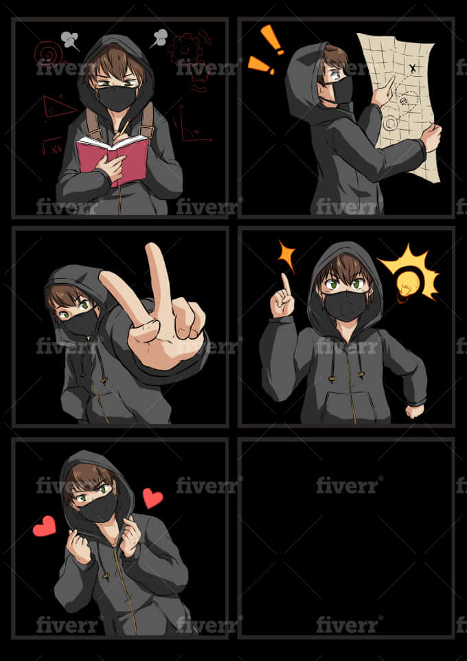 masked anime teen, hoodie, reading, SD Phone Wallpaper