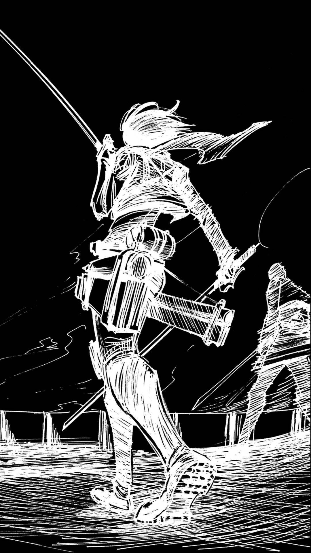 Manga iPhone, white line-art warrior, armor, Full HD Phone Wallpaper