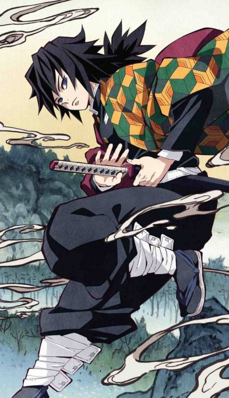 Manga iPhone, anime swordsman, colorful haori, HD Phone Wallpaper